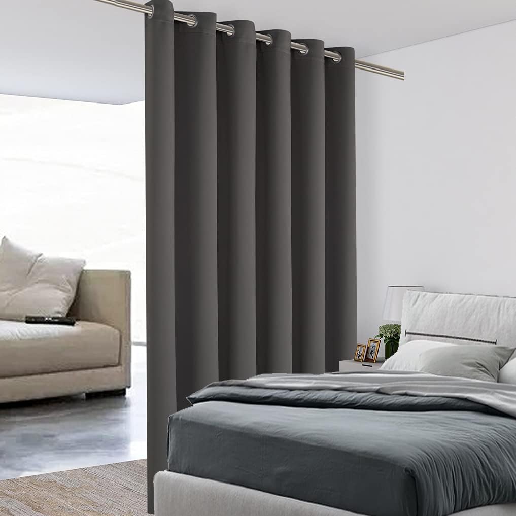 BONZER Room Divider Curtain Total Privacy Wall Grommet Thermal Insulated Soundproof Extra Wide Blackout Curtains for Bedroom Living Room, 84L x 108W Inch (7L x 9W ft), 1 Panel, Dark Grey