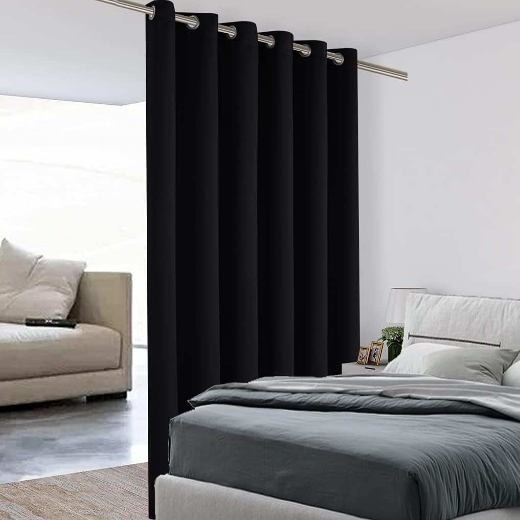 BONZER Room Divider Curtain Total Privacy Wall Grommet Thermal Insulated Soundproof Extra Wide Blackout Curtains for Bedroom Living Room, 84L x 108W Inch (7L x 9W ft), 1 Panel, Dark Grey