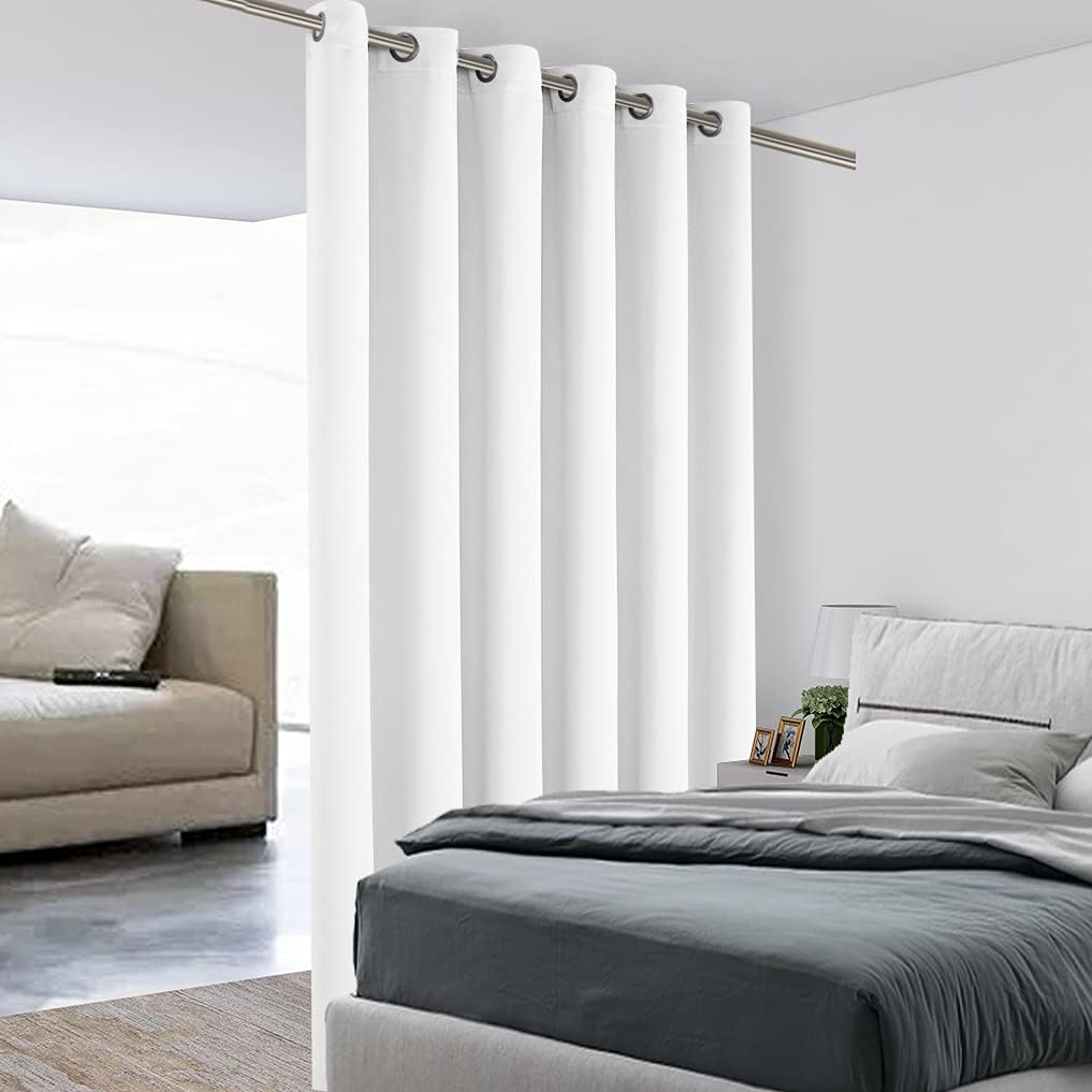 BONZER Room Divider Curtain Total Privacy Wall Grommet Thermal Insulated Soundproof Extra Wide Blackout Curtains for Bedroom Living Room, 84L x 108W Inch (7L x 9W ft), 1 Panel, Dark Grey