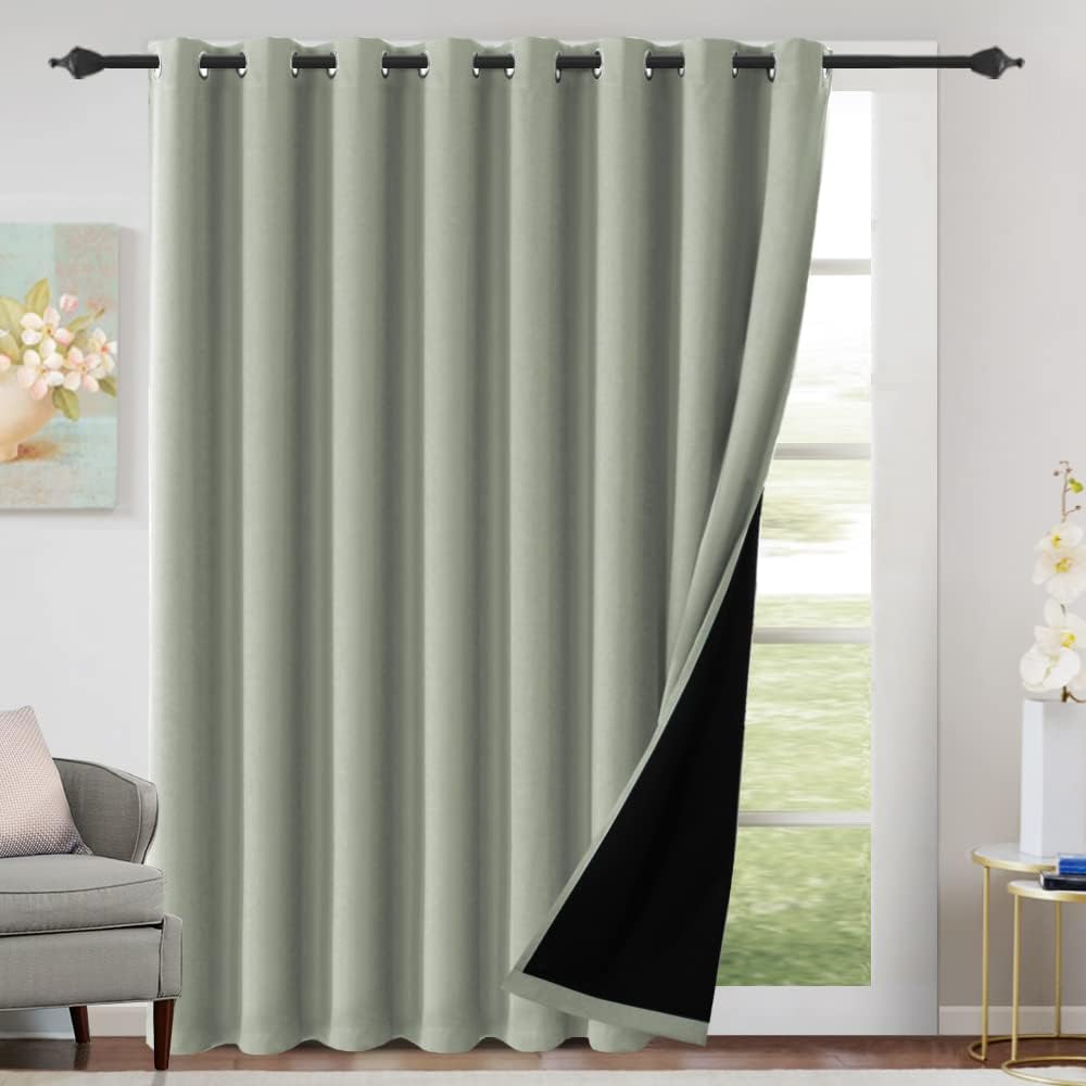 H.VERSAILTEX Sliding Door Curtains for Living Room 100% Blackout Bedroom Curtains 108 Inch Long Patio Door Window Curtain, Grommet Top Soundproof Curtain 1 Panel, Warm Taupe