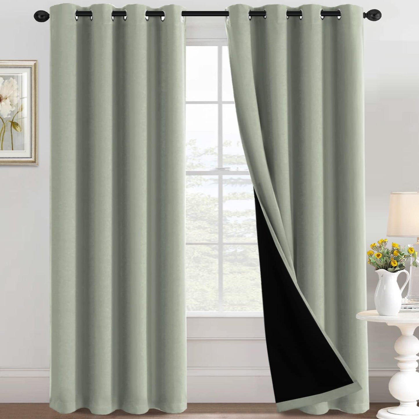 H.VERSAILTEX Sliding Door Curtains for Living Room 100% Blackout Bedroom Curtains 108 Inch Long Patio Door Window Curtain, Grommet Top Soundproof Curtain 1 Panel, Warm Taupe