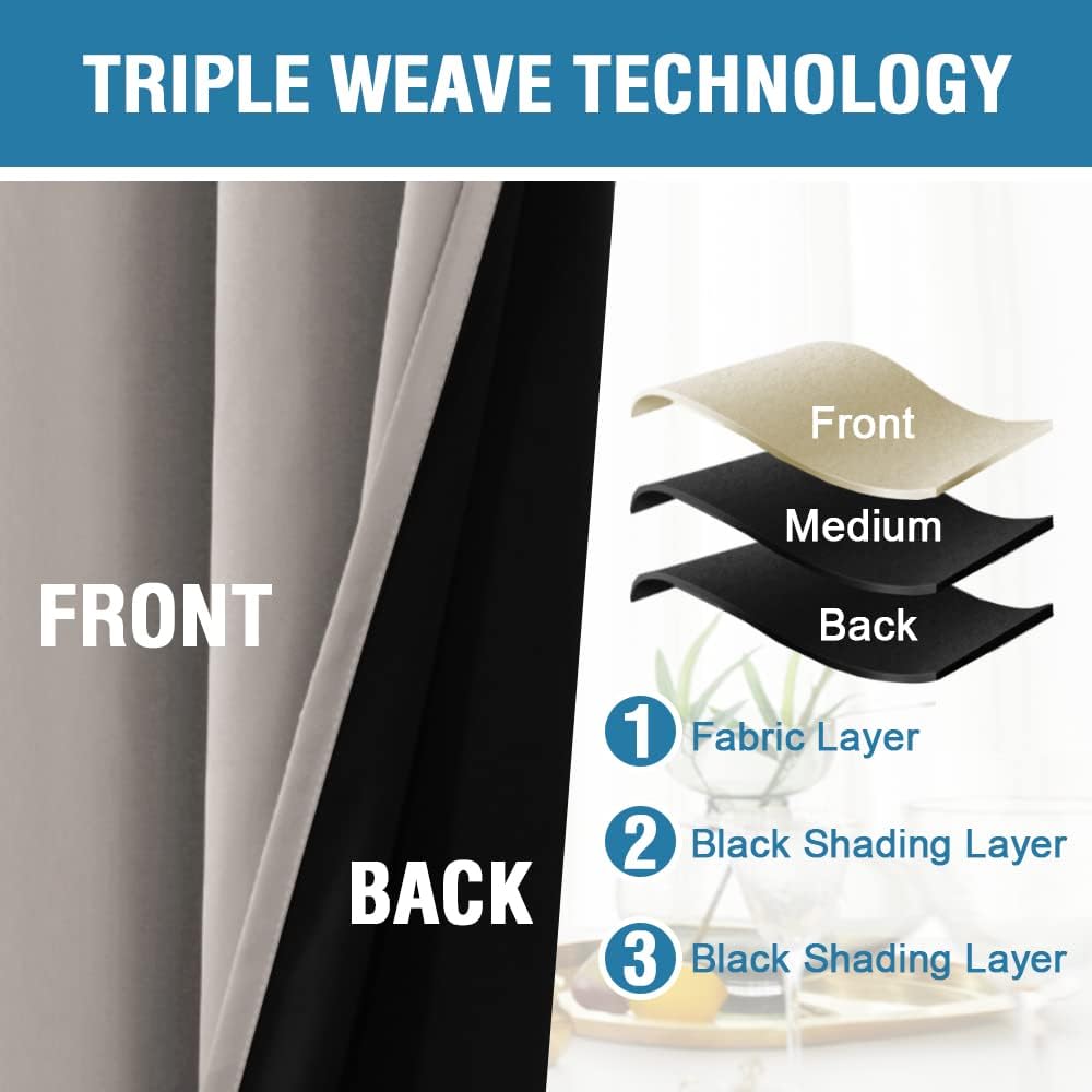 H.VERSAILTEX Sliding Door Curtains for Living Room 100% Blackout Bedroom Curtains 108 Inch Long Patio Door Window Curtain, Grommet Top Soundproof Curtain 1 Panel, Warm Taupe