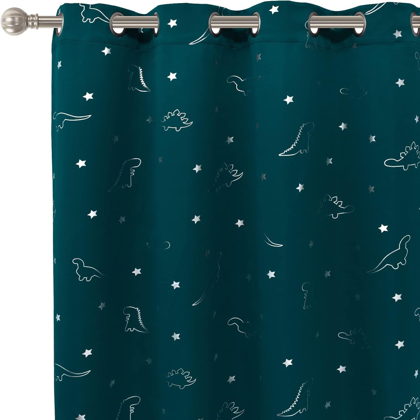LORDTEX Dinosaur and Star Foil Print Blackout Curtains for Kids Room - Thermal Insulated Curtains Noise Reducing Window Drapes for Boys and Girls Bedroom, 42 x 84 Inch, Light Grey, Set of 2 Panels