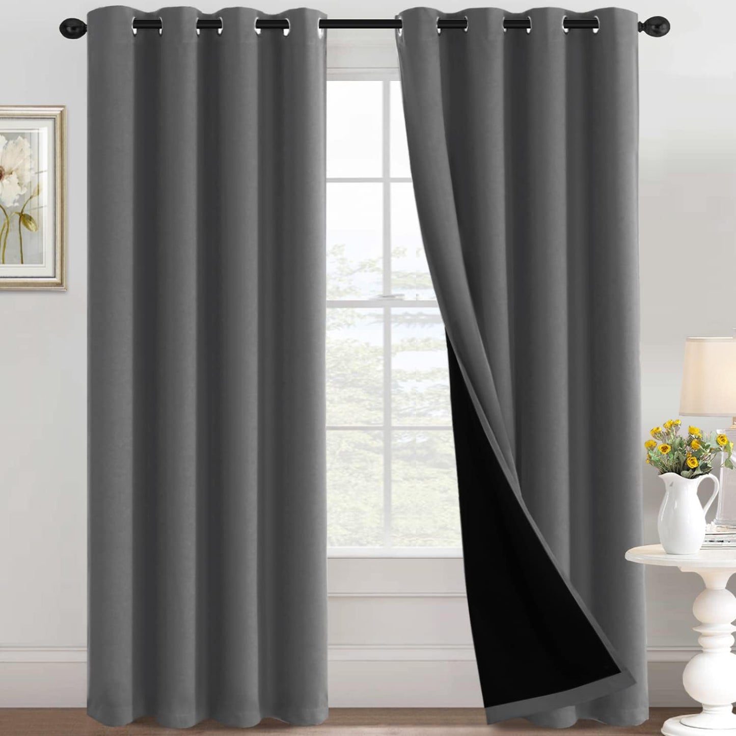 H.VERSAILTEX Sliding Door Curtains for Living Room 100% Blackout Bedroom Curtains 108 Inch Long Patio Door Window Curtain, Grommet Top Soundproof Curtain 1 Panel, Warm Taupe
