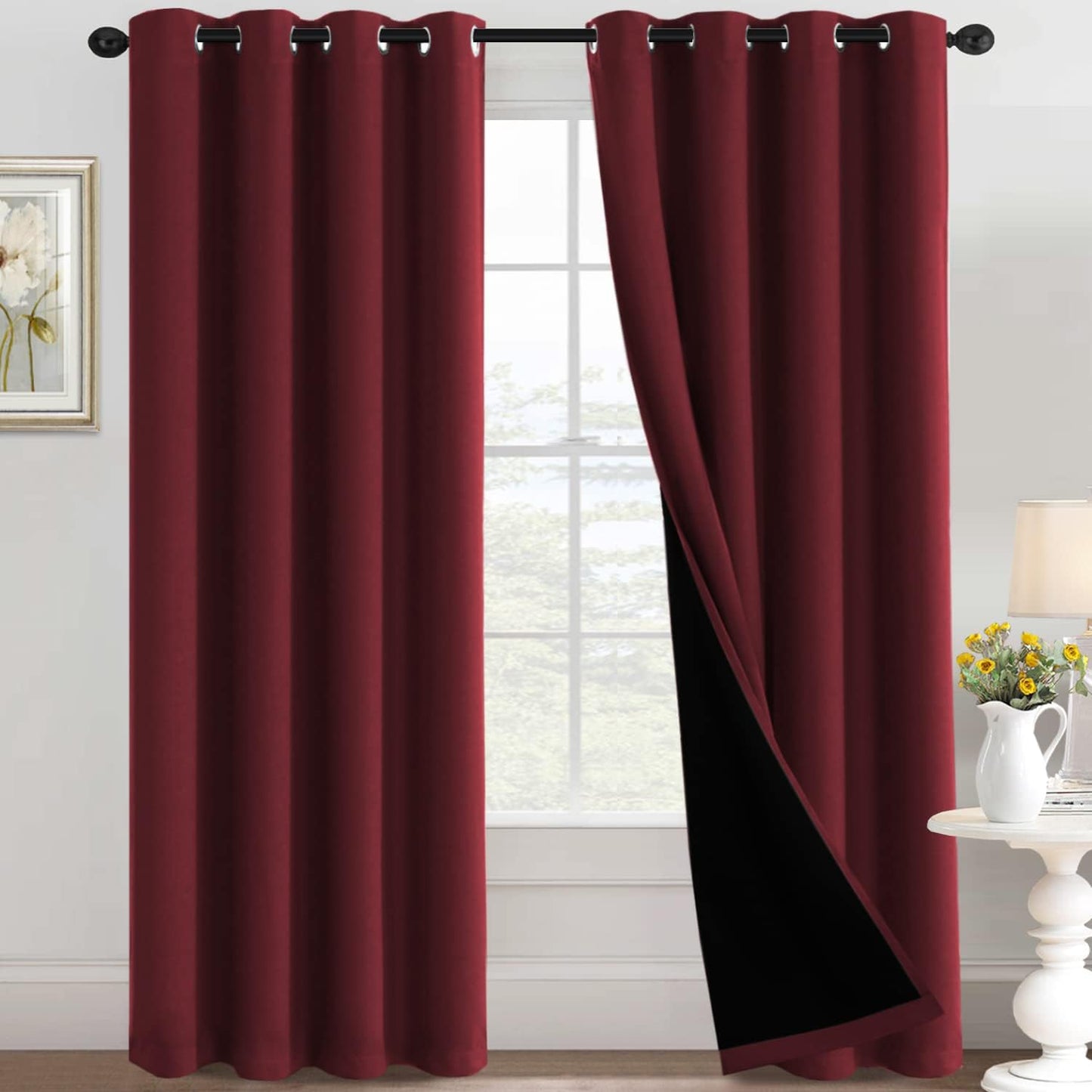 H.VERSAILTEX Sliding Door Curtains for Living Room 100% Blackout Bedroom Curtains 108 Inch Long Patio Door Window Curtain, Grommet Top Soundproof Curtain 1 Panel, Warm Taupe