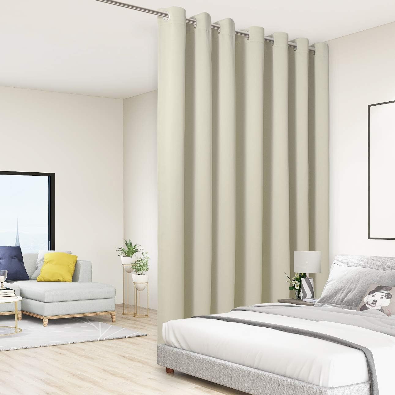 BONZER Room Divider Curtain Total Privacy Wall Grommet Thermal Insulated Soundproof Extra Wide Blackout Curtains for Bedroom Living Room, 84L x 108W Inch (7L x 9W ft), 1 Panel, Dark Grey