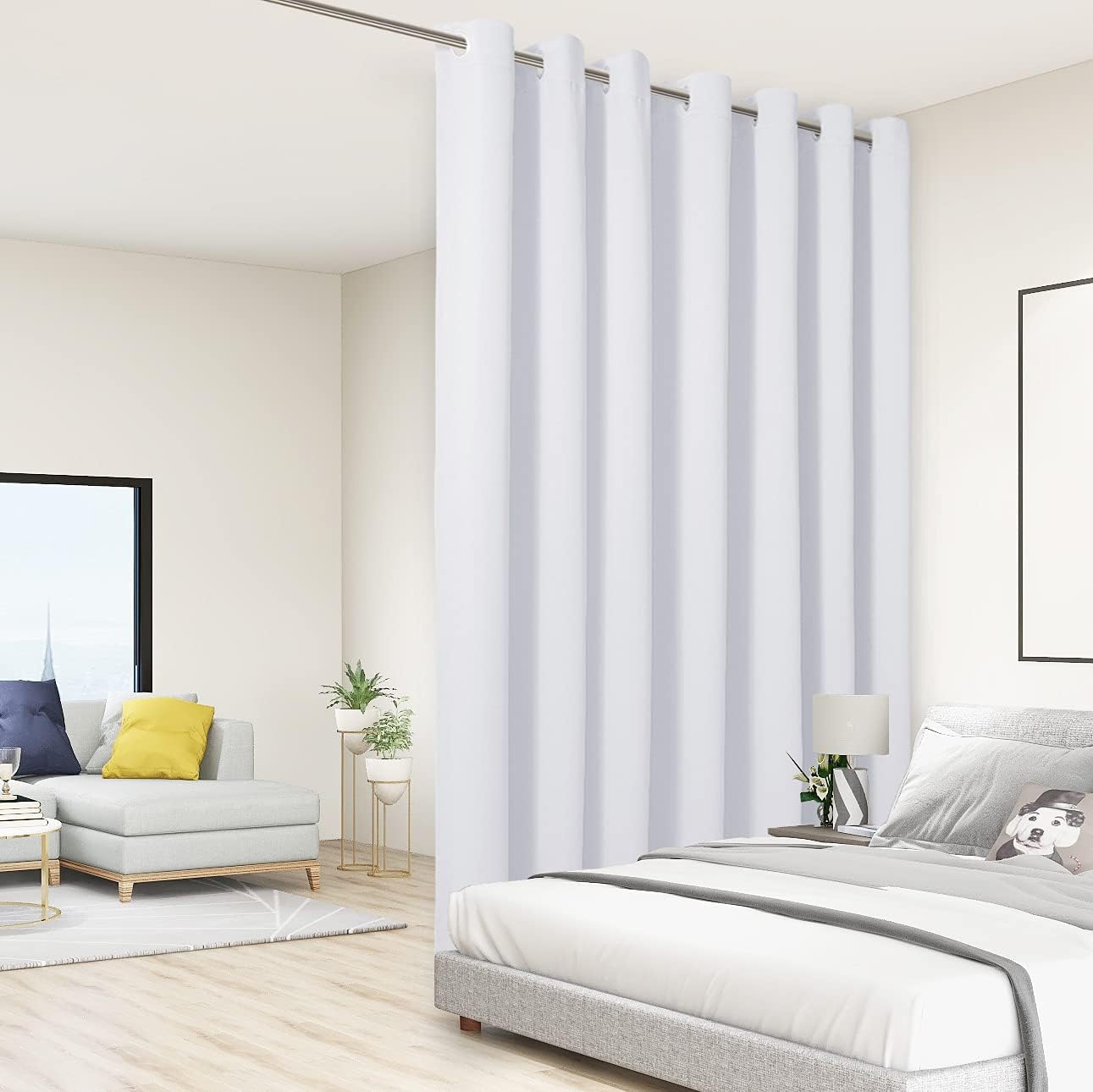 BONZER Room Divider Curtain Total Privacy Wall Grommet Thermal Insulated Soundproof Extra Wide Blackout Curtains for Bedroom Living Room, 84L x 108W Inch (7L x 9W ft), 1 Panel, Dark Grey