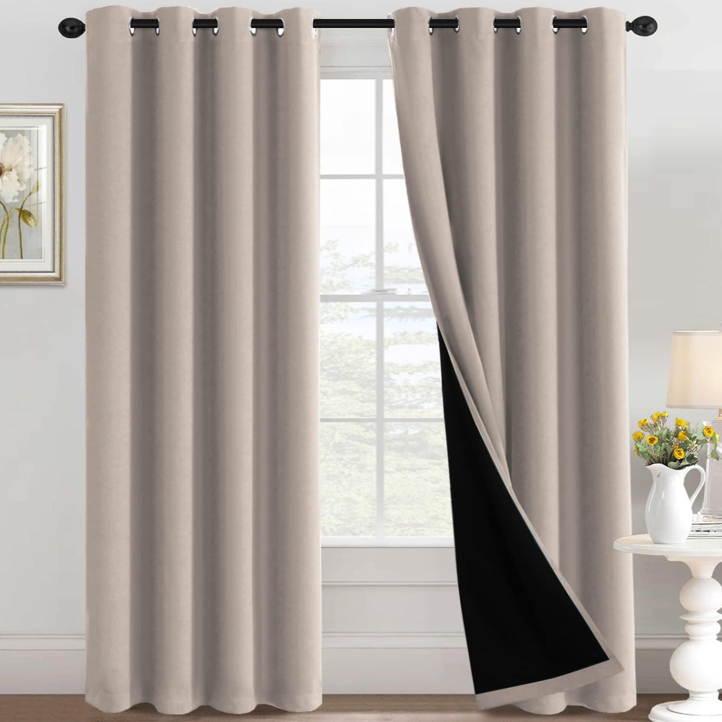 H.VERSAILTEX Sliding Door Curtains for Living Room 100% Blackout Bedroom Curtains 108 Inch Long Patio Door Window Curtain, Grommet Top Soundproof Curtain 1 Panel, Warm Taupe