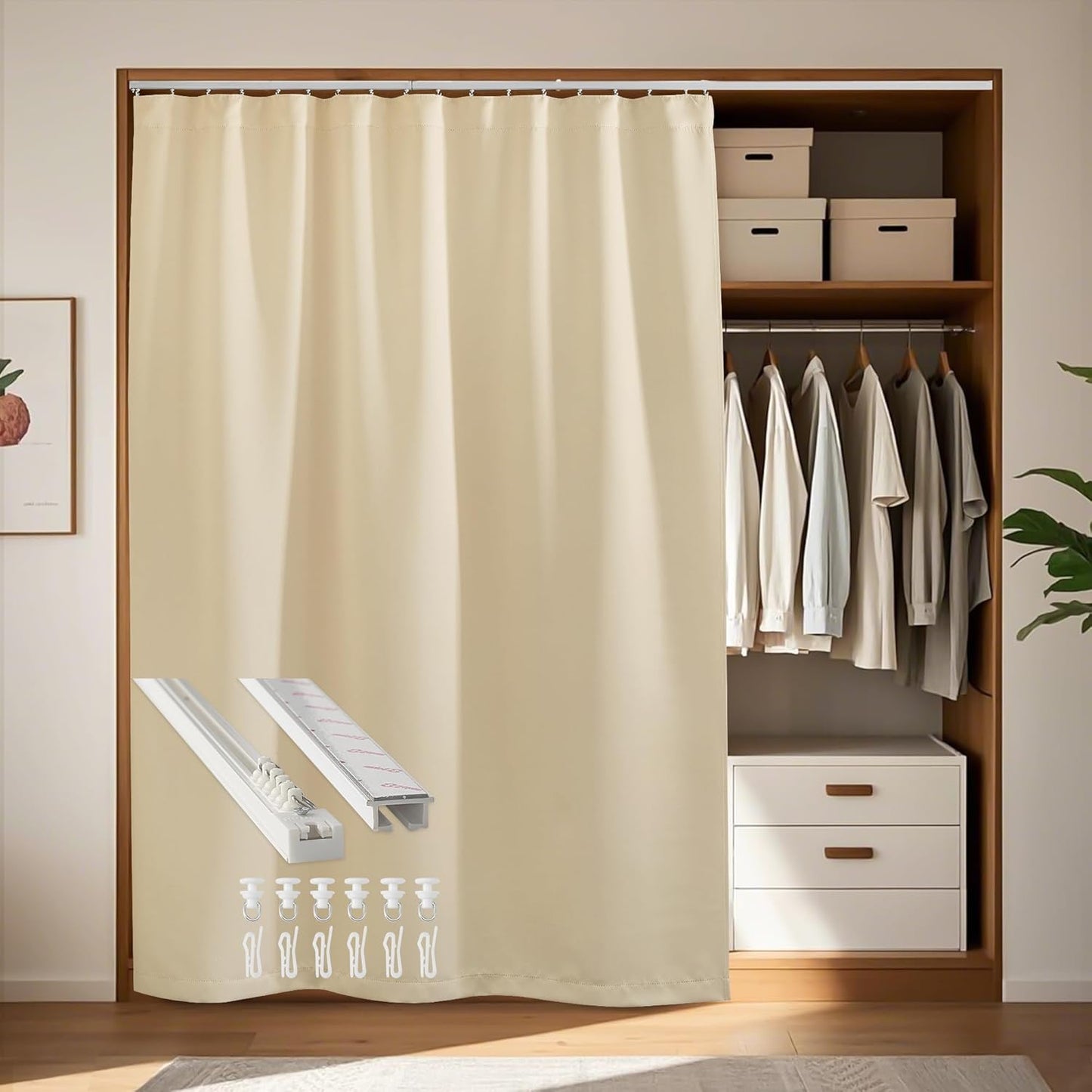 RYB HOME Closet Curtain, Ceiling Track Room Divider Curtain Kit, Blackout Privacy Room Partition for Bedroom/Laundry/Basement/Patio Door, W 60 x L 84, Grey, 1 Panel