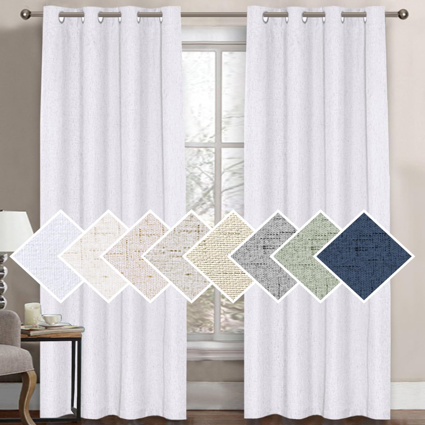 H.VERSAILTEX 100% Blackout Curtains for Bedroom 84 Inches Long Grommet Linen Face Full Light Blocking Curtain Drapes for Living Room Thermal Linen Look Curtains 2 Panels Set, 52" W x 84" L, Grey