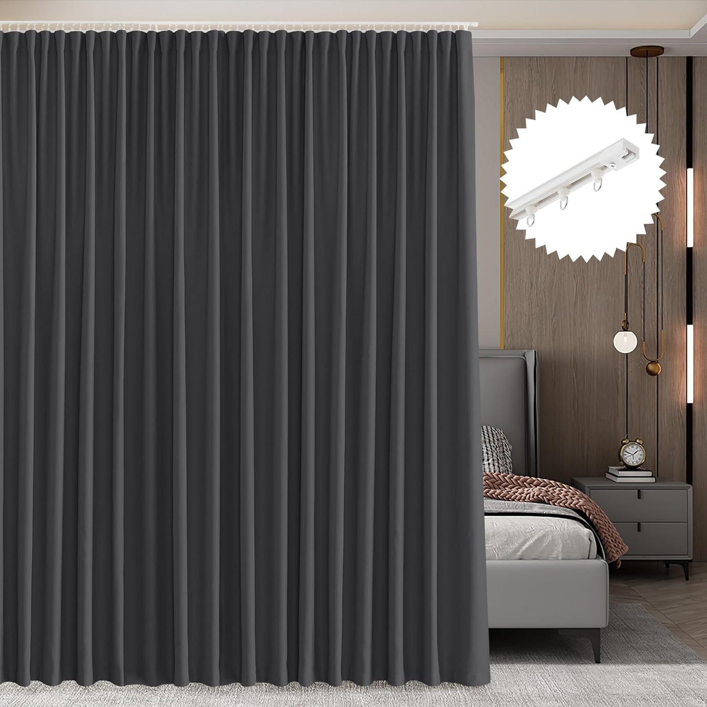 RYB HOME Closet Curtain, Ceiling Track Room Divider Curtain Kit, Blackout Privacy Room Partition for Bedroom/Laundry/Basement/Patio Door, W 60 x L 84, Grey, 1 Panel