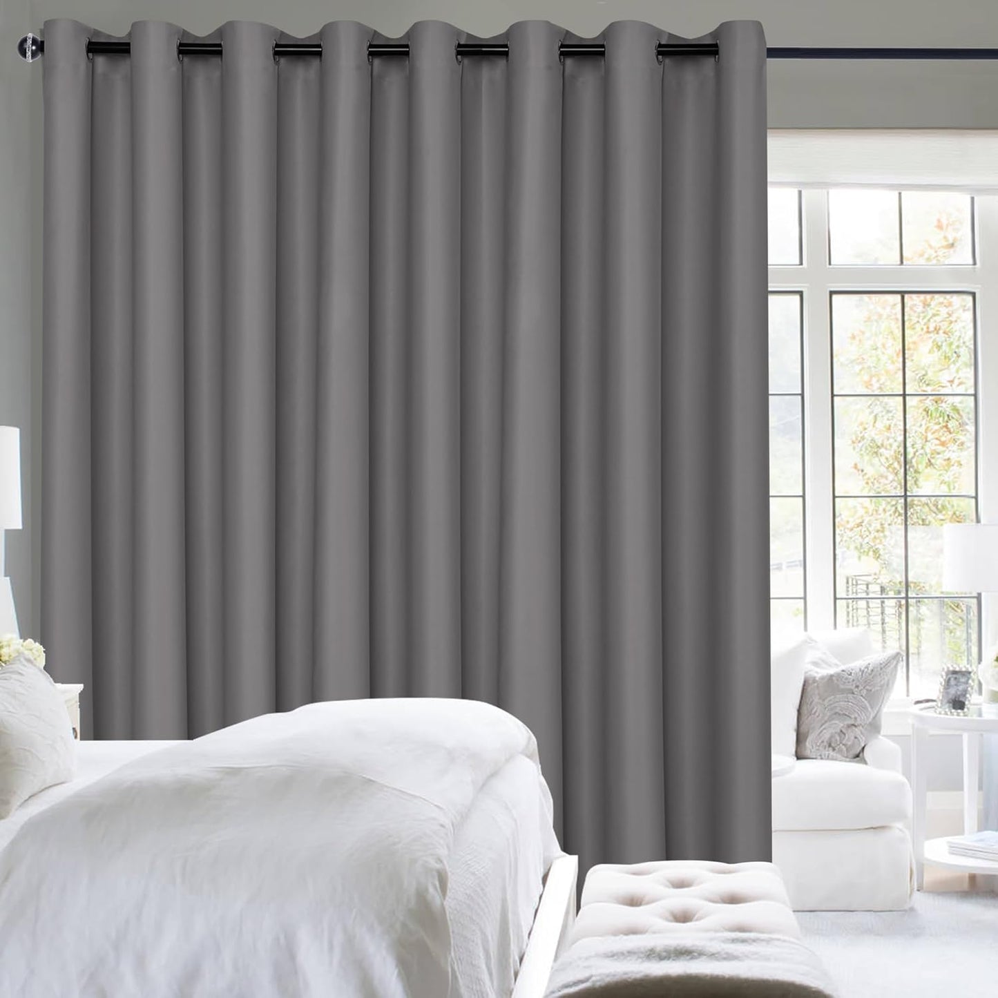 Hiasan Room Divider Blackout Curtains,Extra Wide 100 x 84 Inches Energy Smart&Noise Reducing Grommet Thermal Insulated Curtain for Patio Door,Any Room Partition,1 Panel Sewn with Tiebacks,Dark Grey