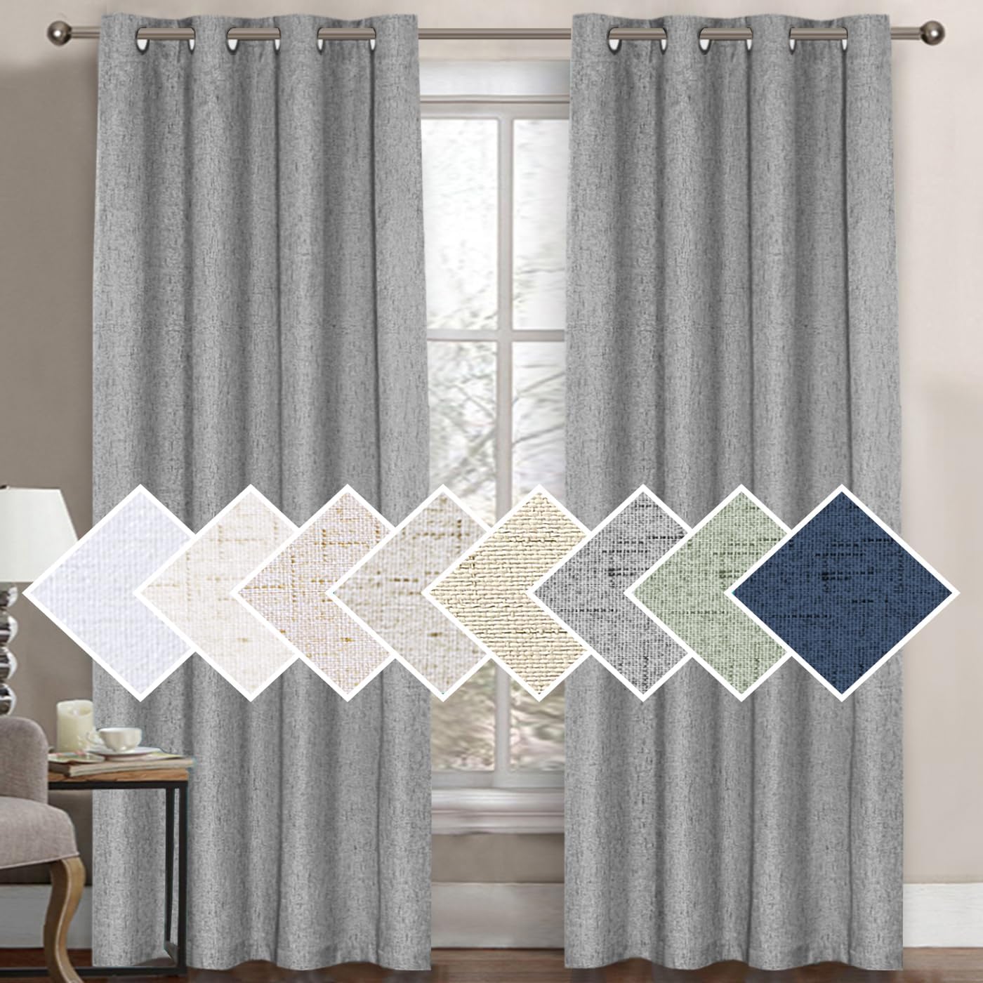 H.VERSAILTEX 100% Blackout Curtains for Bedroom 84 Inches Long Grommet Linen Face Full Light Blocking Curtain Drapes for Living Room Thermal Linen Look Curtains 2 Panels Set, 52" W x 84" L, Grey