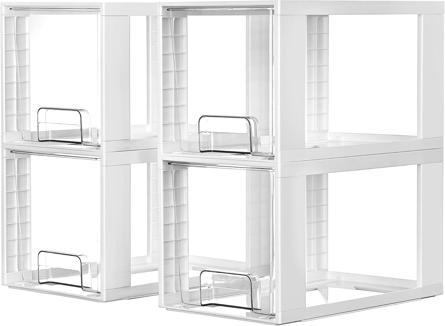 Vtopmart 4 Pack Large Stackable Storage Drawers,Easily Assemble Acrylic Bathroom Closet Undersink Organizers and Storage,Plastic Bins for Kitchen Cabinets,Pantry,Makeup,Medicine Organization