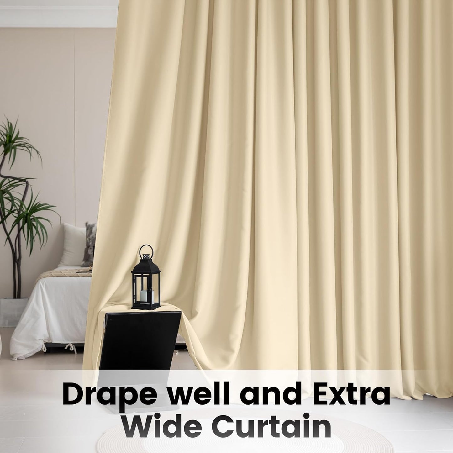 Room Divider Curtains,Back Tab Blackout Ceiling Track Curtains with Hook, Extra Wide Theater Curtains for Living Room and Bedroom (1Panel, Beige, W8.3ft x H7ft)
