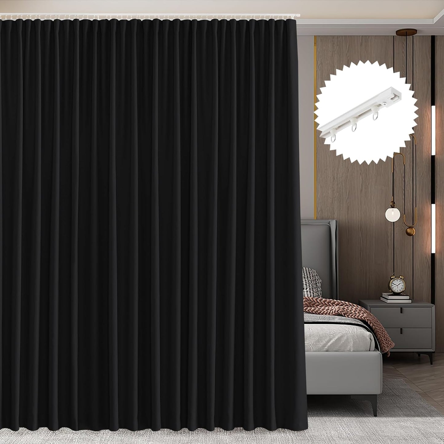 RYB HOME Closet Curtain, Ceiling Track Room Divider Curtain Kit, Blackout Privacy Room Partition for Bedroom/Laundry/Basement/Patio Door, W 60 x L 84, Grey, 1 Panel