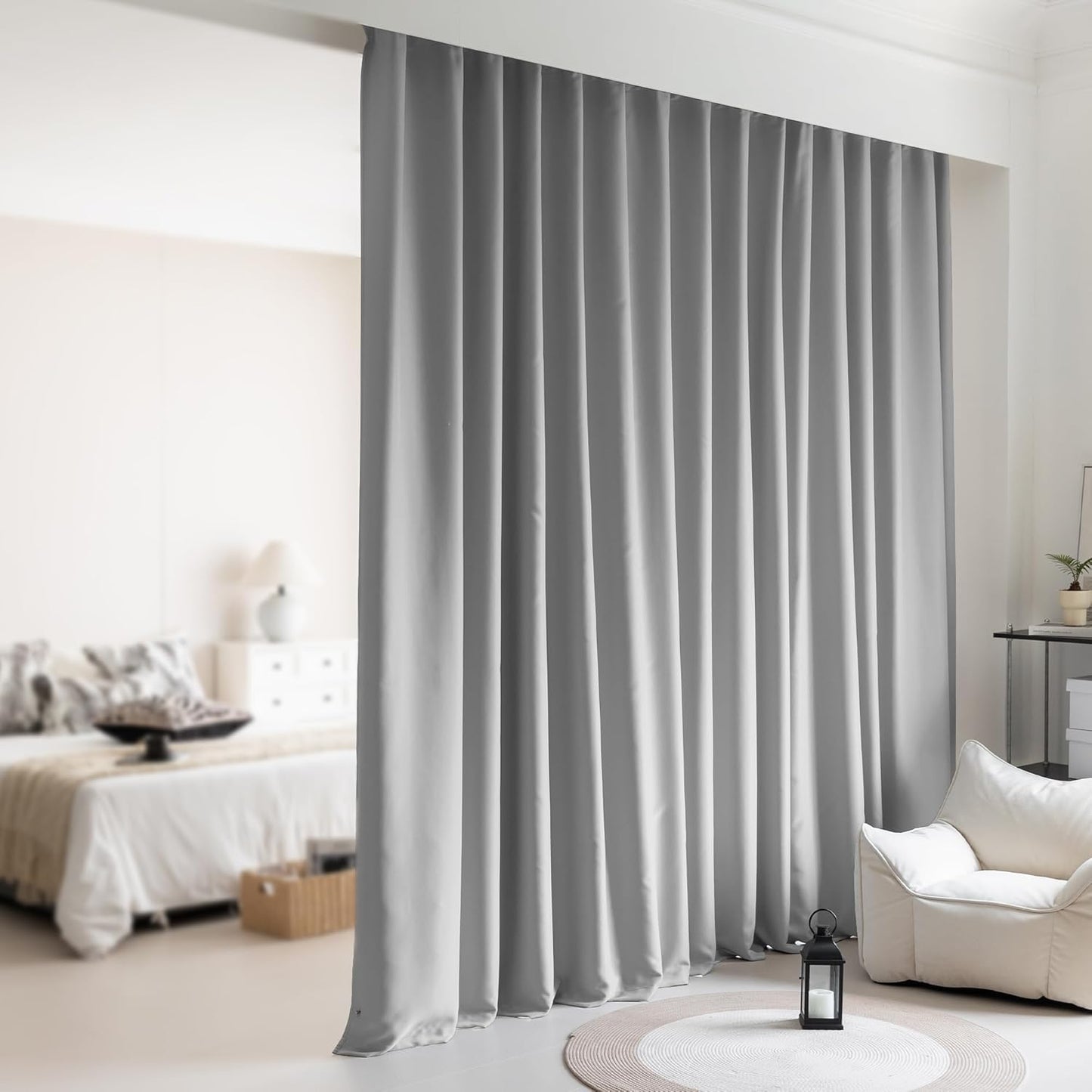 Room Divider Curtains,Back Tab Blackout Ceiling Track Curtains with Hook, Extra Wide Theater Curtains for Living Room and Bedroom (1Panel, Beige, W8.3ft x H7ft)