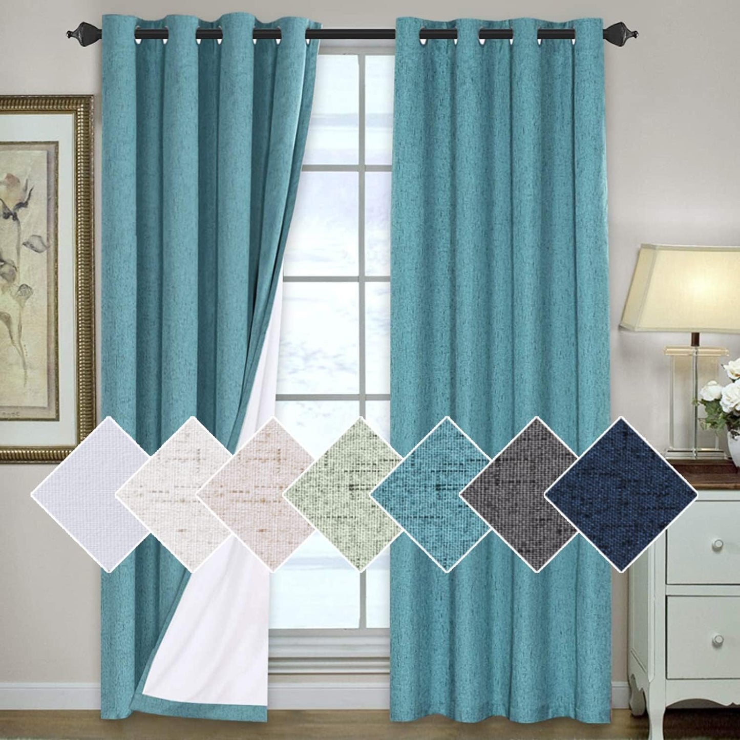 H.VERSAILTEX 100% Blackout Curtains for Bedroom 84 Inches Long Grommet Linen Face Full Light Blocking Curtain Drapes for Living Room Thermal Linen Look Curtains 2 Panels Set, 52" W x 84" L, Grey