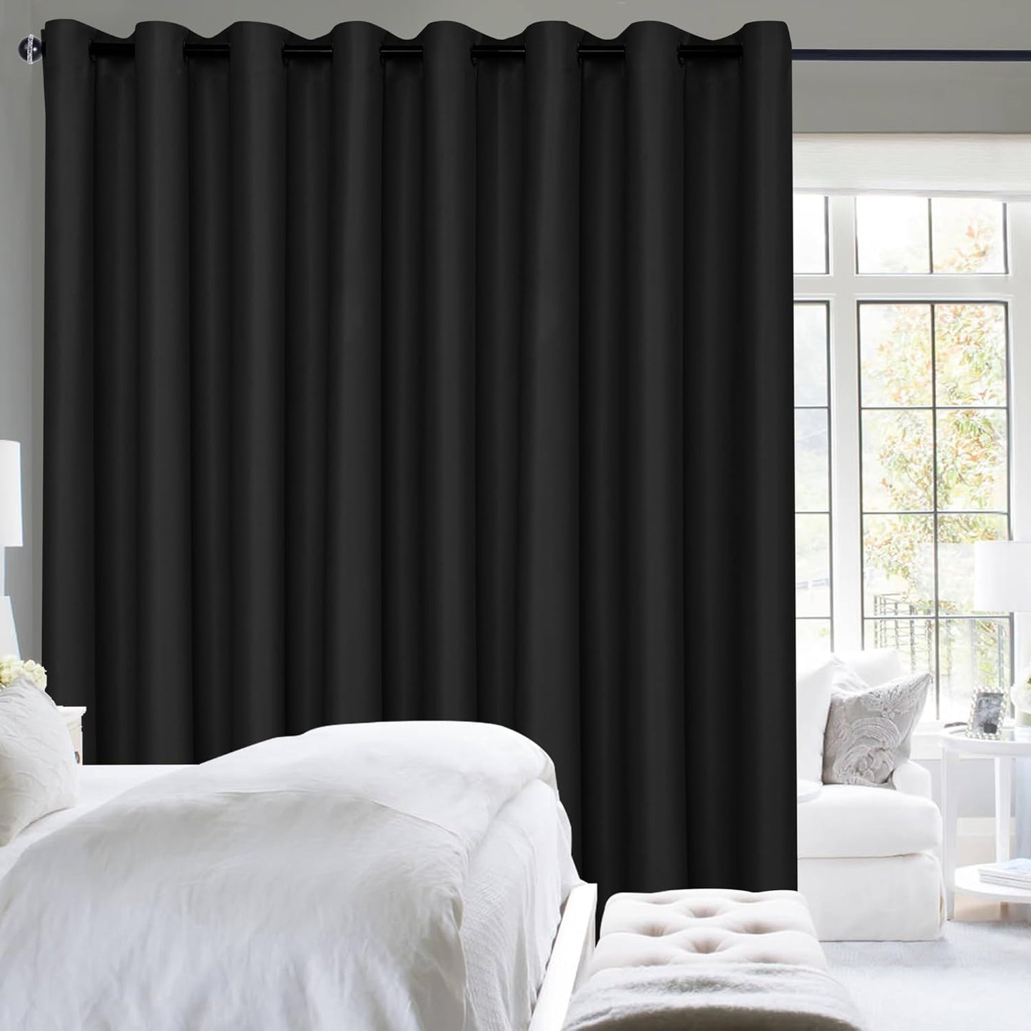 Hiasan Room Divider Blackout Curtains,Extra Wide 100 x 84 Inches Energy Smart&Noise Reducing Grommet Thermal Insulated Curtain for Patio Door,Any Room Partition,1 Panel Sewn with Tiebacks,Dark Grey