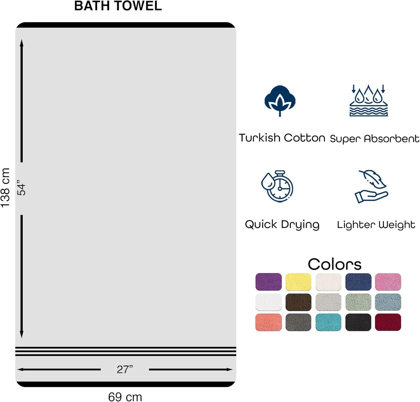 Hawmam Linen White Bath Towels 4 Pack 27 x 54 Inches 100% Turkish Cotton Soft Lightweight and Highly Absorbent Quick Drying Towels, Premium Quality Perfect for Daily Use