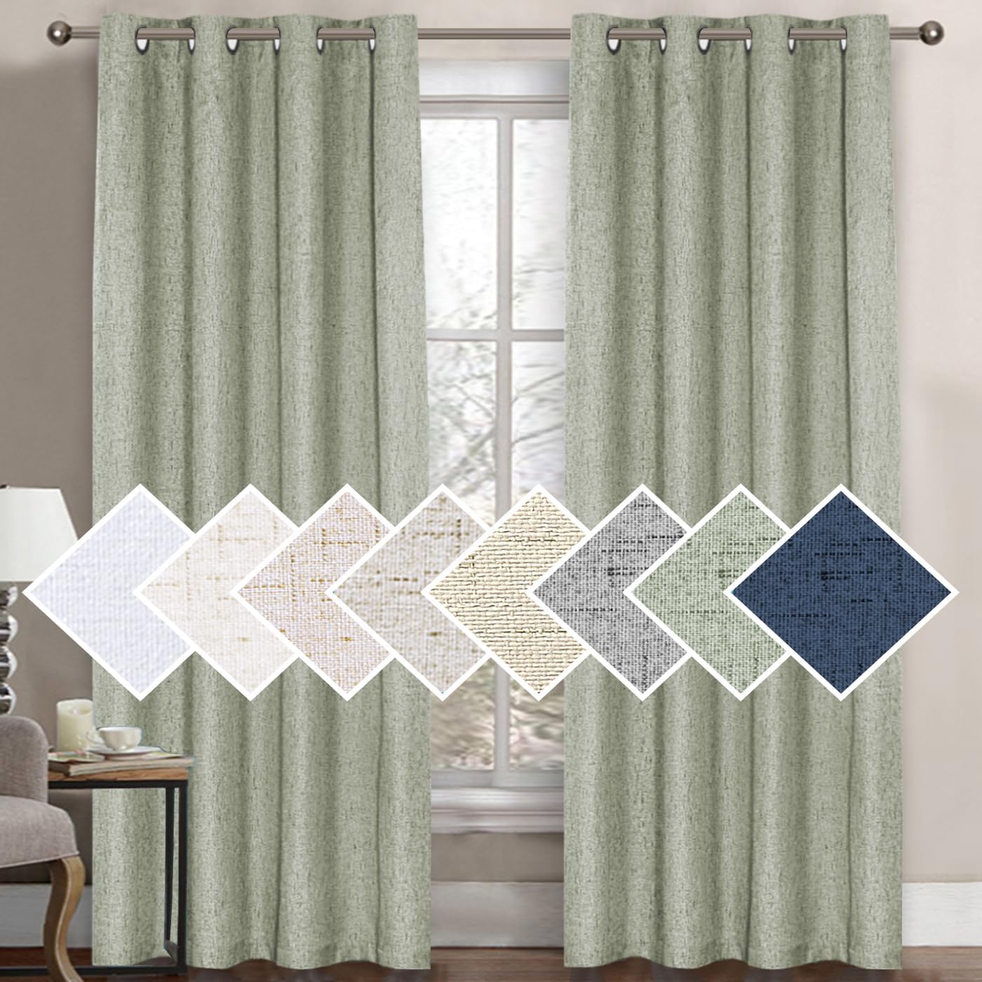 H.VERSAILTEX 100% Blackout Curtains for Bedroom 84 Inches Long Grommet Linen Face Full Light Blocking Curtain Drapes for Living Room Thermal Linen Look Curtains 2 Panels Set, 52" W x 84" L, Grey