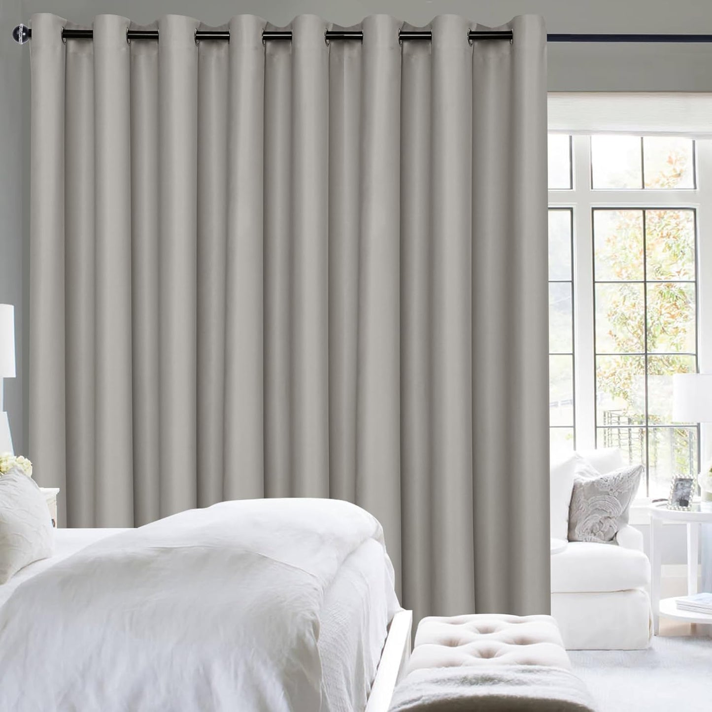 Hiasan Room Divider Blackout Curtains,Extra Wide 100 x 84 Inches Energy Smart&Noise Reducing Grommet Thermal Insulated Curtain for Patio Door,Any Room Partition,1 Panel Sewn with Tiebacks,Dark Grey