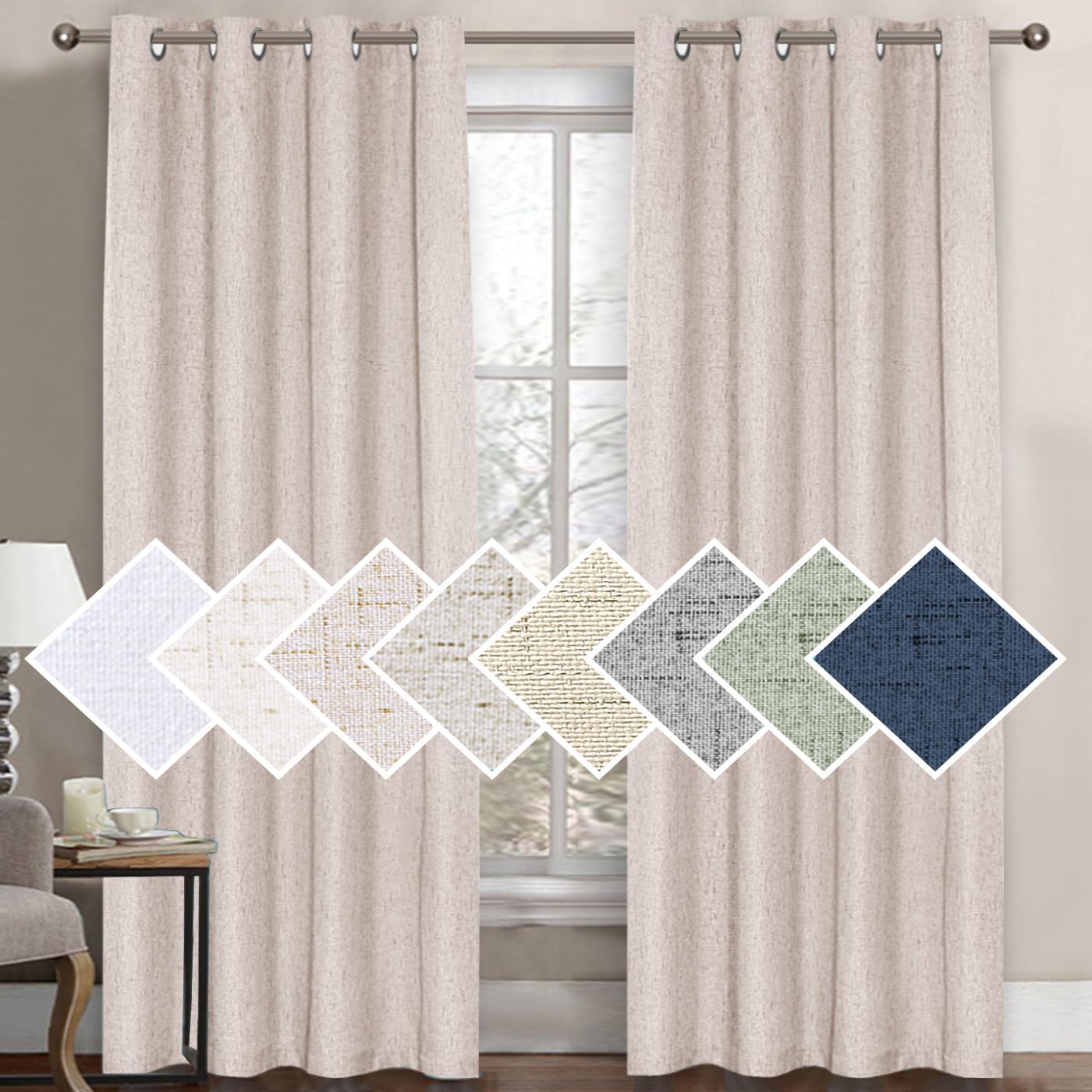 H.VERSAILTEX 100% Blackout Curtains for Bedroom 84 Inches Long Grommet Linen Face Full Light Blocking Curtain Drapes for Living Room Thermal Linen Look Curtains 2 Panels Set, 52" W x 84" L, Grey