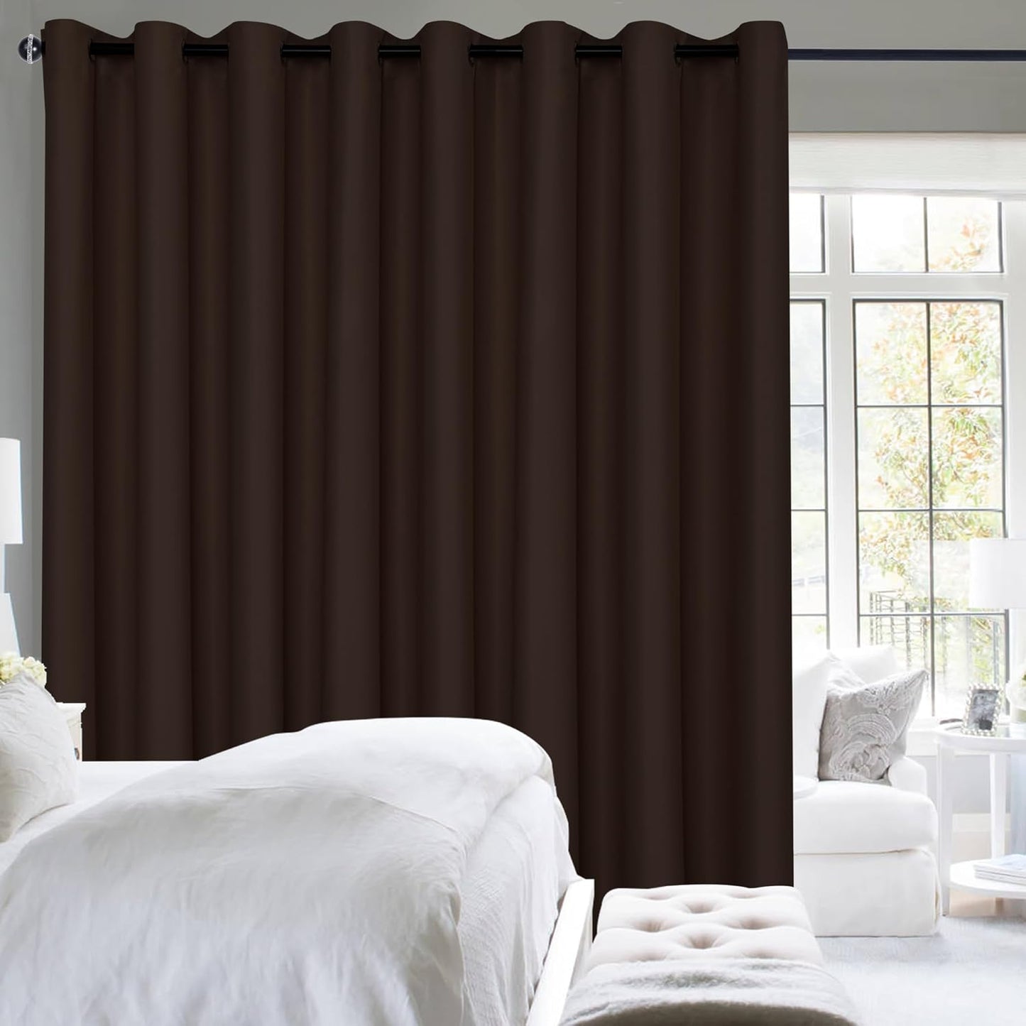 Hiasan Room Divider Blackout Curtains,Extra Wide 100 x 84 Inches Energy Smart&Noise Reducing Grommet Thermal Insulated Curtain for Patio Door,Any Room Partition,1 Panel Sewn with Tiebacks,Dark Grey