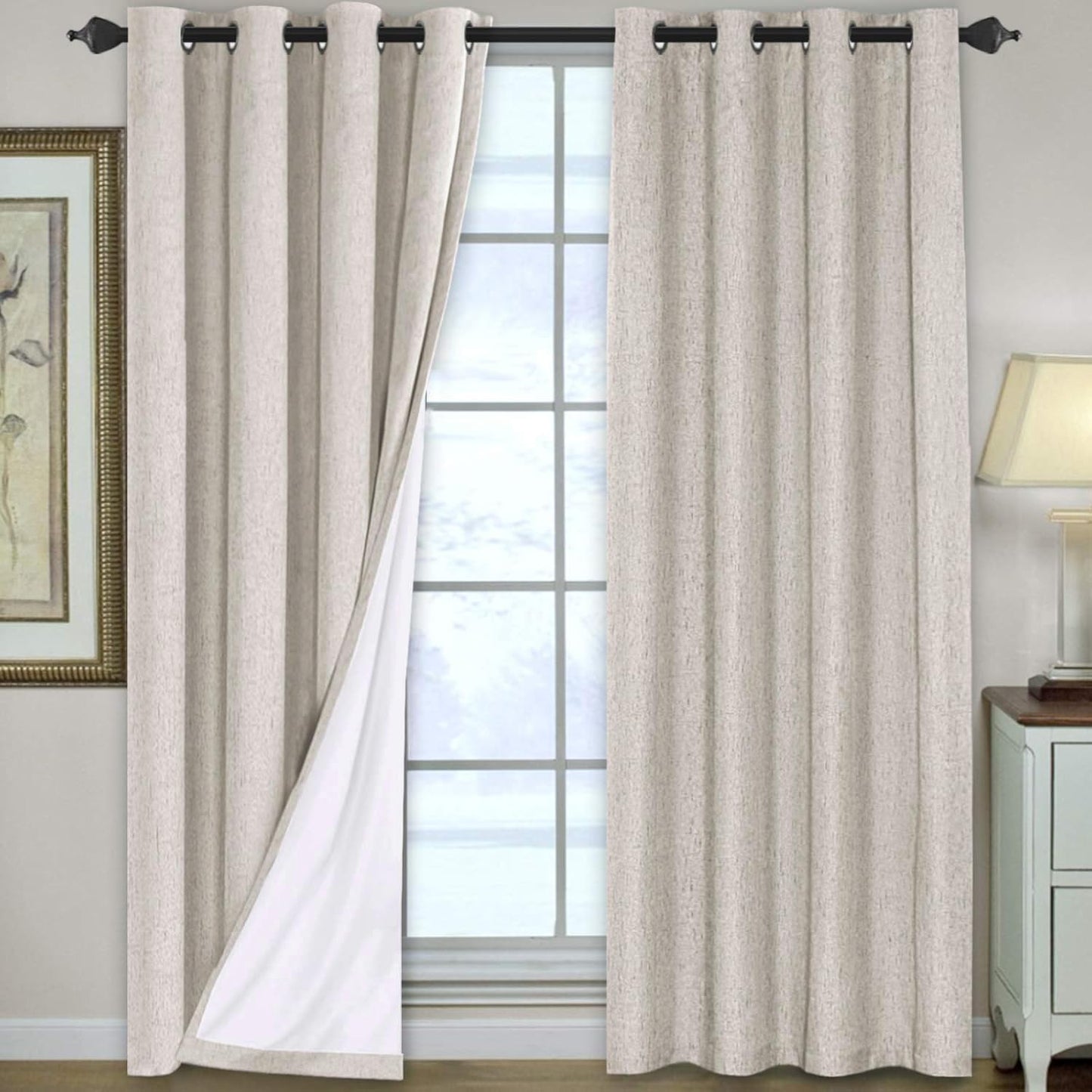 H.VERSAILTEX 100% Blackout Curtains for Bedroom 84 Inches Long Grommet Linen Face Full Light Blocking Curtain Drapes for Living Room Thermal Linen Look Curtains 2 Panels Set, 52" W x 84" L, Grey