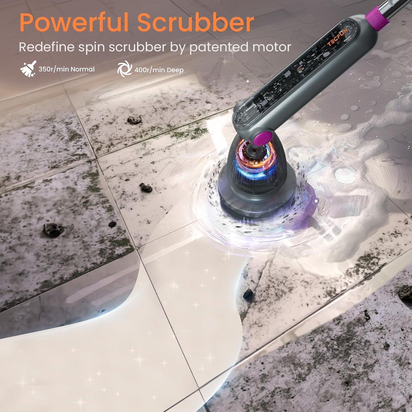 Electric Spin Scrubber 16 in 1 Cleaning Brush with Adjustable Angles & Heads, Bathroom Power Scrubber with Extendable Handle, Interactive LED, Cleaning Supplies for Toilet,Kitchen,Shower-Grey