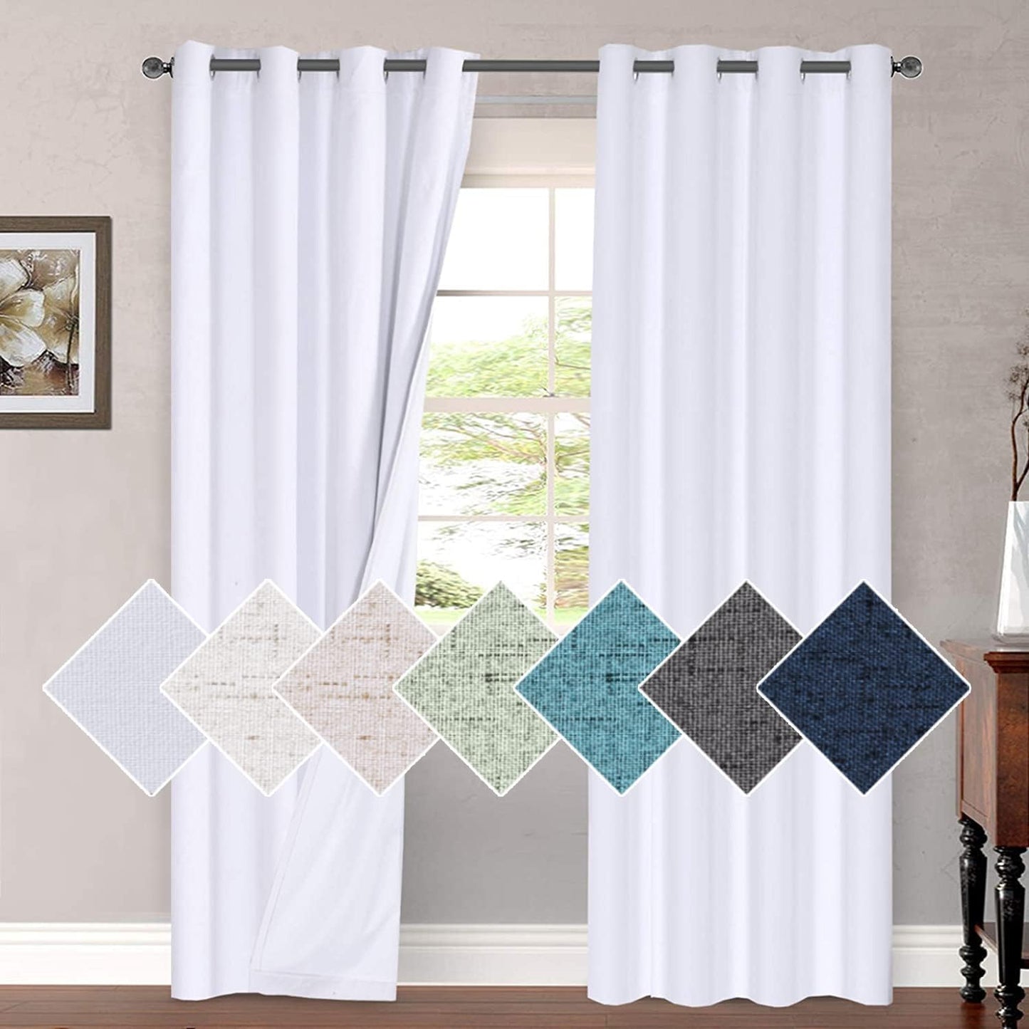 H.VERSAILTEX 100% Blackout Curtains for Bedroom 84 Inches Long Grommet Linen Face Full Light Blocking Curtain Drapes for Living Room Thermal Linen Look Curtains 2 Panels Set, 52" W x 84" L, Grey