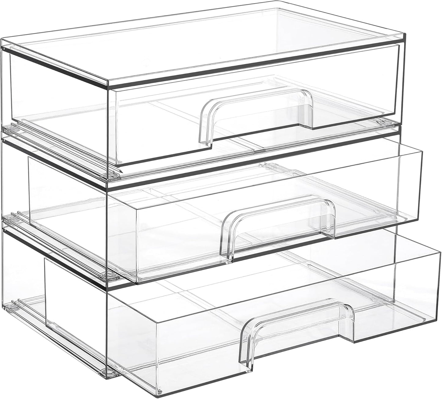 Vtopmart 7.6" H Clear Stackable Storage Drawers, 2 Pack Plastic Organizers Bins for Skincare, Cosmetics,Beauty Supplies,Ideal for Vanity, Bathroom,Kitchen Countertop,Cabinet Organization