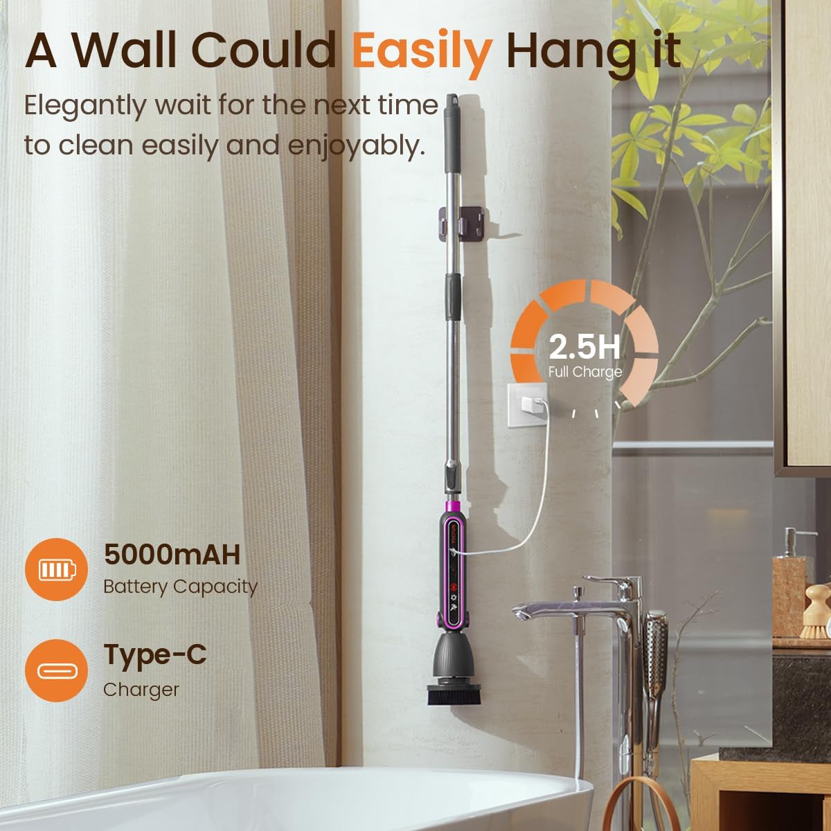 Electric Spin Scrubber 16 in 1 Cleaning Brush with Adjustable Angles & Heads, Bathroom Power Scrubber with Extendable Handle, Interactive LED, Cleaning Supplies for Toilet,Kitchen,Shower-Grey