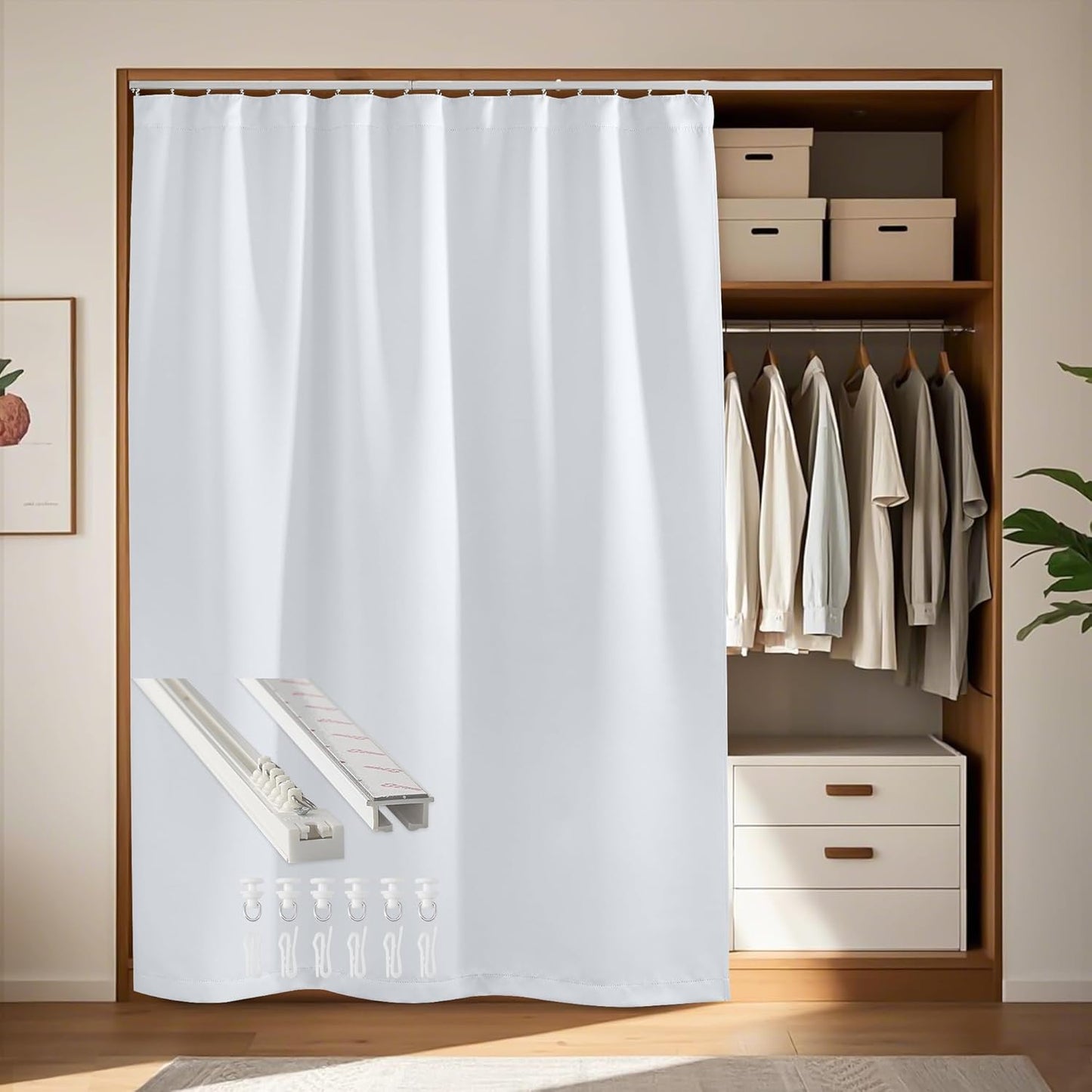 RYB HOME Closet Curtain, Ceiling Track Room Divider Curtain Kit, Blackout Privacy Room Partition for Bedroom/Laundry/Basement/Patio Door, W 60 x L 84, Grey, 1 Panel