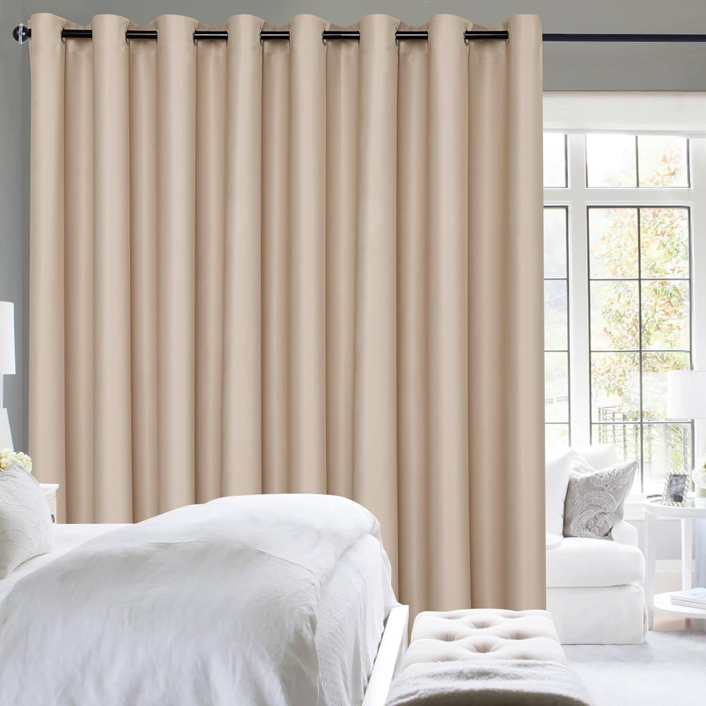 Hiasan Room Divider Blackout Curtains,Extra Wide 100 x 84 Inches Energy Smart&Noise Reducing Grommet Thermal Insulated Curtain for Patio Door,Any Room Partition,1 Panel Sewn with Tiebacks,Dark Grey