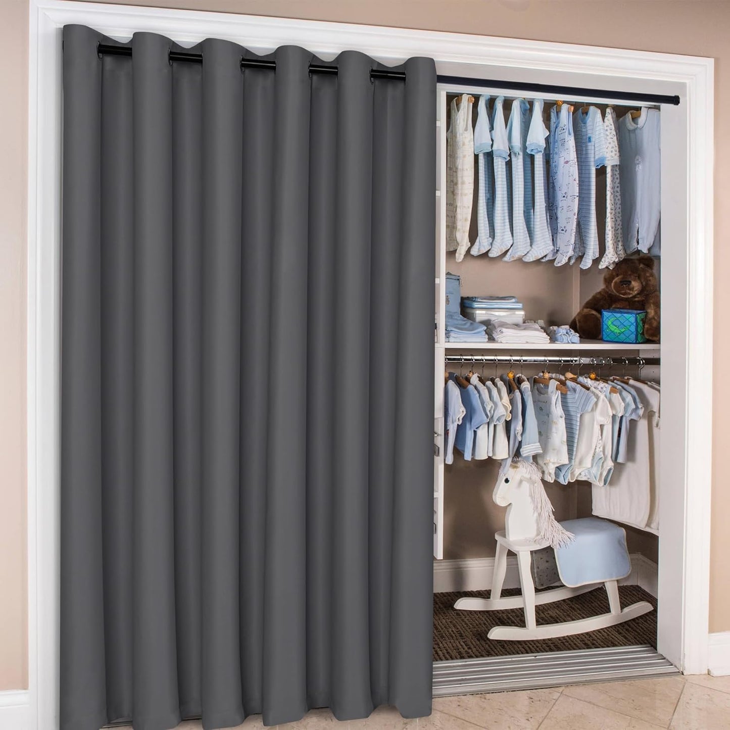 Hiasan Room Divider Blackout Curtains,Extra Wide 100 x 84 Inches Energy Smart&Noise Reducing Grommet Thermal Insulated Curtain for Patio Door,Any Room Partition,1 Panel Sewn with Tiebacks,Dark Grey