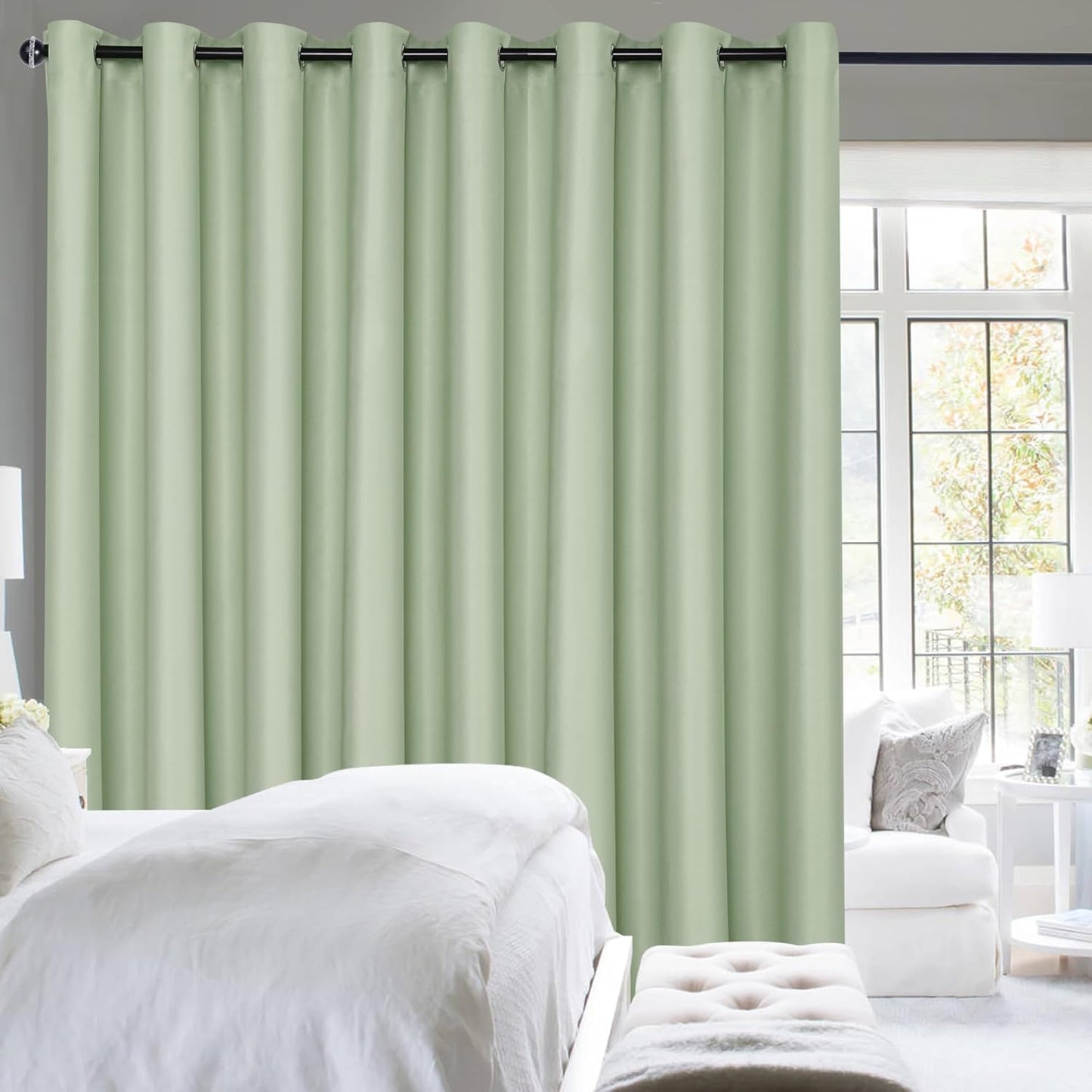 Hiasan Room Divider Blackout Curtains,Extra Wide 100 x 84 Inches Energy Smart&Noise Reducing Grommet Thermal Insulated Curtain for Patio Door,Any Room Partition,1 Panel Sewn with Tiebacks,Dark Grey