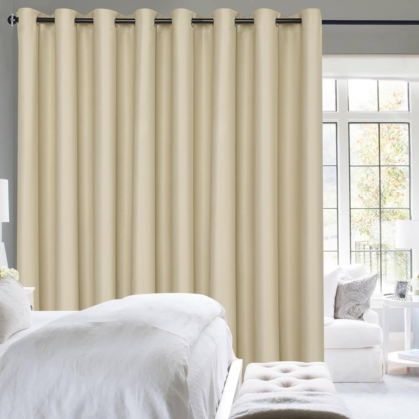 Hiasan Room Divider Blackout Curtains,Extra Wide 100 x 84 Inches Energy Smart&Noise Reducing Grommet Thermal Insulated Curtain for Patio Door,Any Room Partition,1 Panel Sewn with Tiebacks,Dark Grey