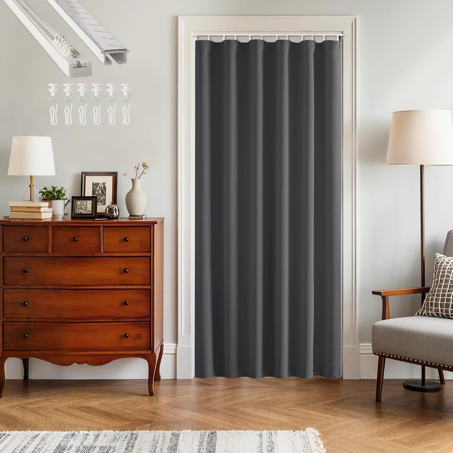 RYB HOME Closet Curtain, Ceiling Track Room Divider Curtain Kit, Blackout Privacy Room Partition for Bedroom/Laundry/Basement/Patio Door, W 60 x L 84, Grey, 1 Panel