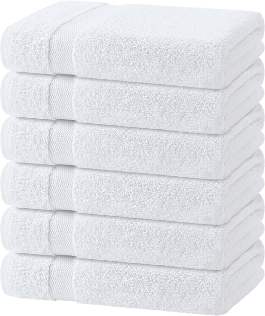 Wealuxe White Bath Towels 24x50 Inch, 6 Pack - Extra Absorbent Cotton Towel Set for Bathroom