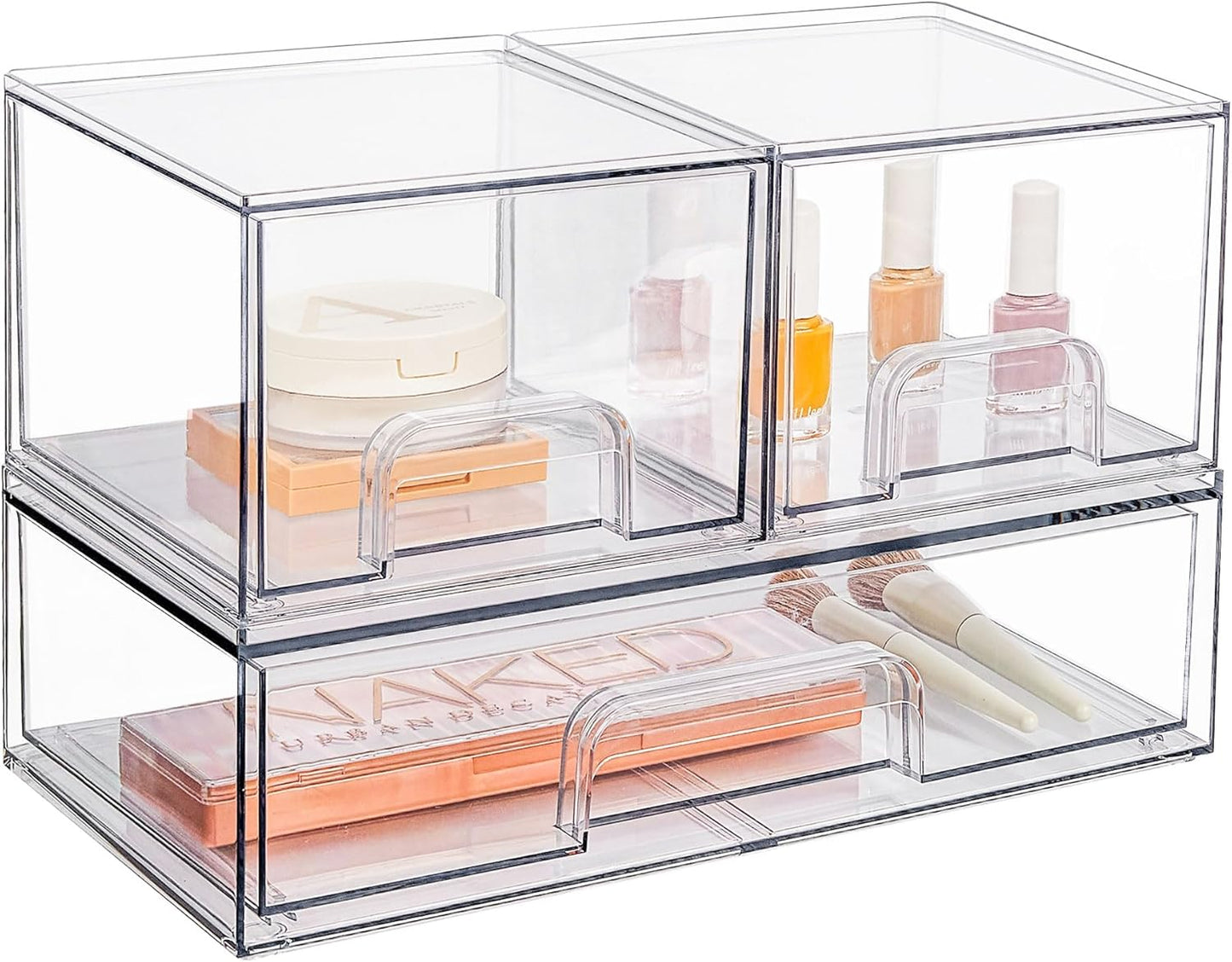 Vtopmart Stackable Storage Drawers Set of 5, Clear Plastic Organizer Bins for Bathroom Supplies,Ideal for Cabinet,Pantry,Laundry Room Organization(2 Small+3 Wide)