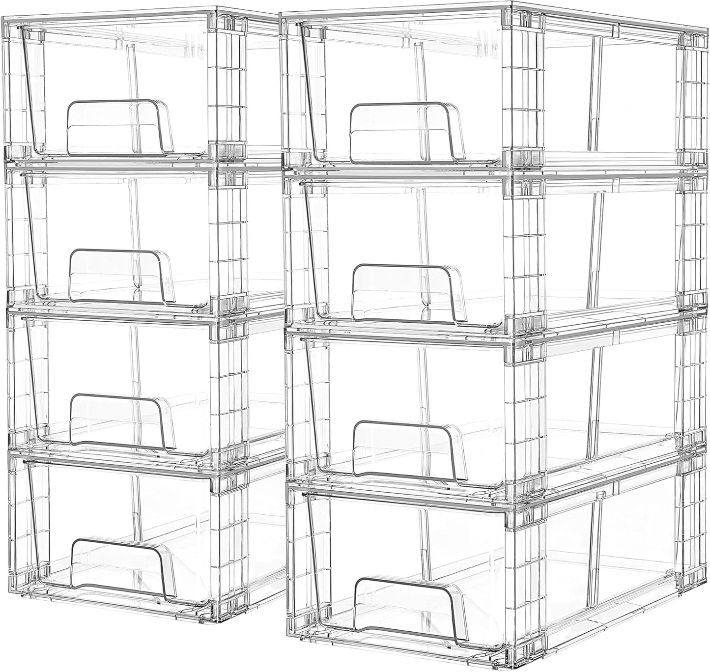 Vtopmart 4 Pack Clear Stackable Storage Drawers,9.7" High Plastic Organizers Bins for Skincare, Bathroom Supplies,Ideal for Cabinet,Undersink,Vanity,Kitchen,Pantry Organization