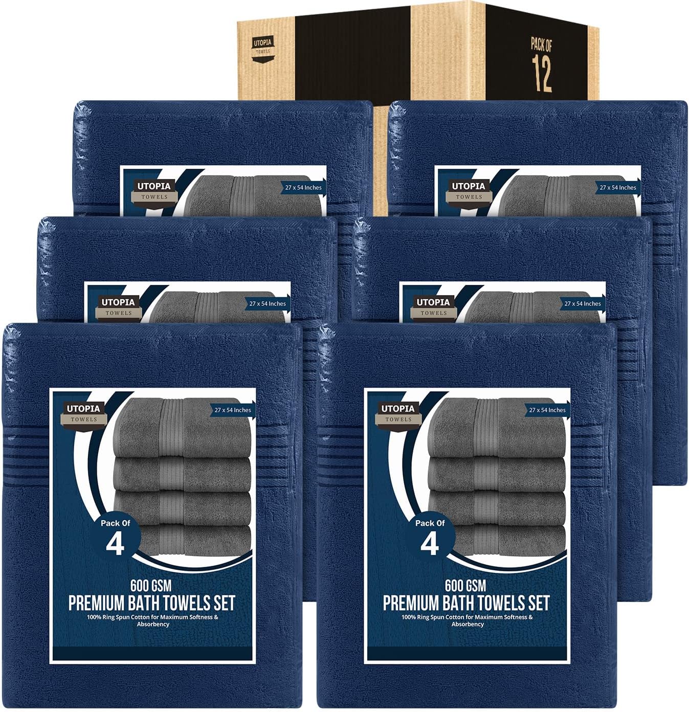 Utopia Towels 4 Pack Bath Towels Set, 27 by 54 Inches, 100% Ring Spun Cotton, Quick Dry, Highly Absorbent, Soft Feel Towels, Perfect for Daily Use, White