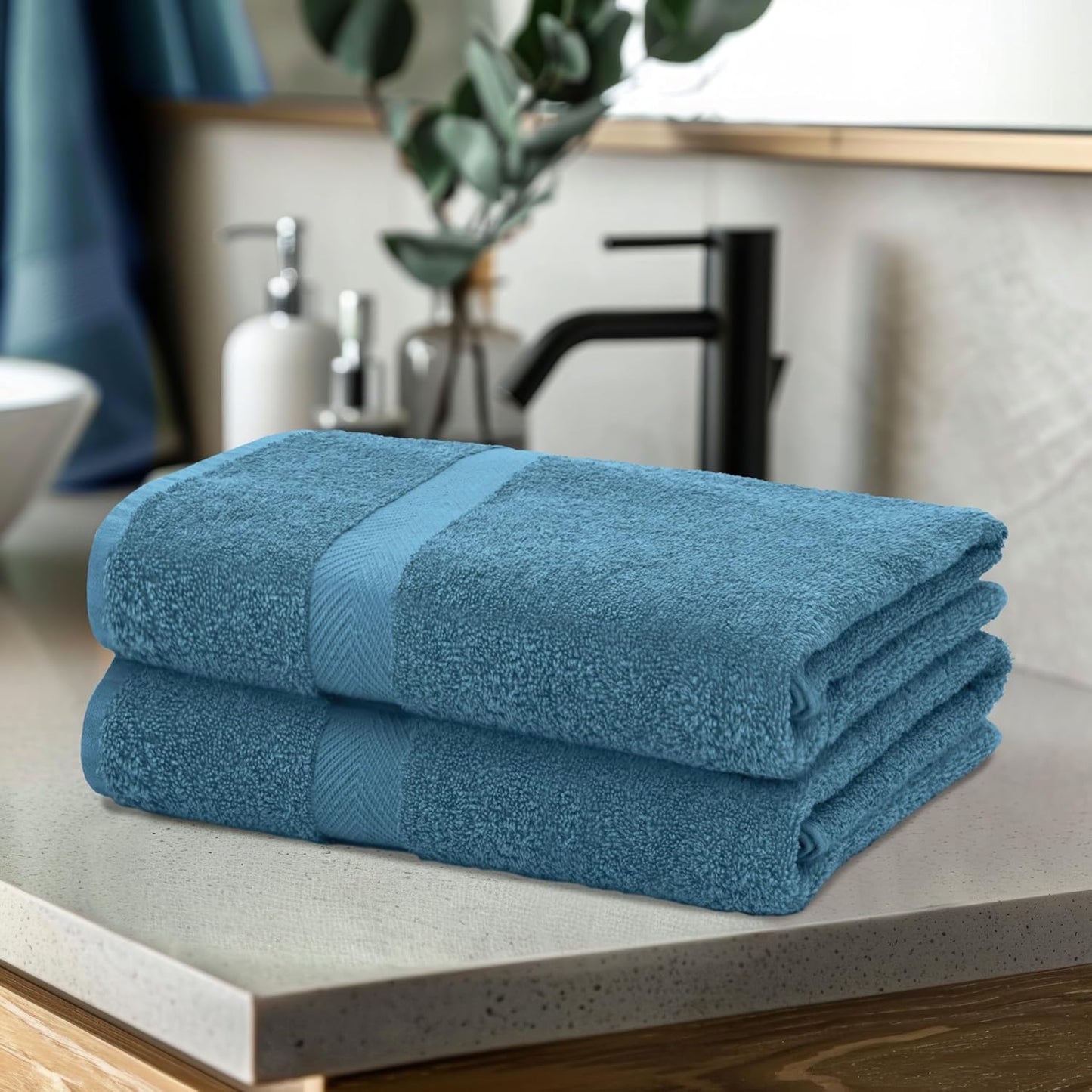 COTTON CRAFT Simplicity Bath Towel Set - 7 Pack Lightweight Absorbent Soft 100% Cotton Bath Towel - Everyday Quick Dry Luxury Hotel Spa Gym Shower Beach Pool Camp Travel Dorm Towel - 27 x 52 - Blue