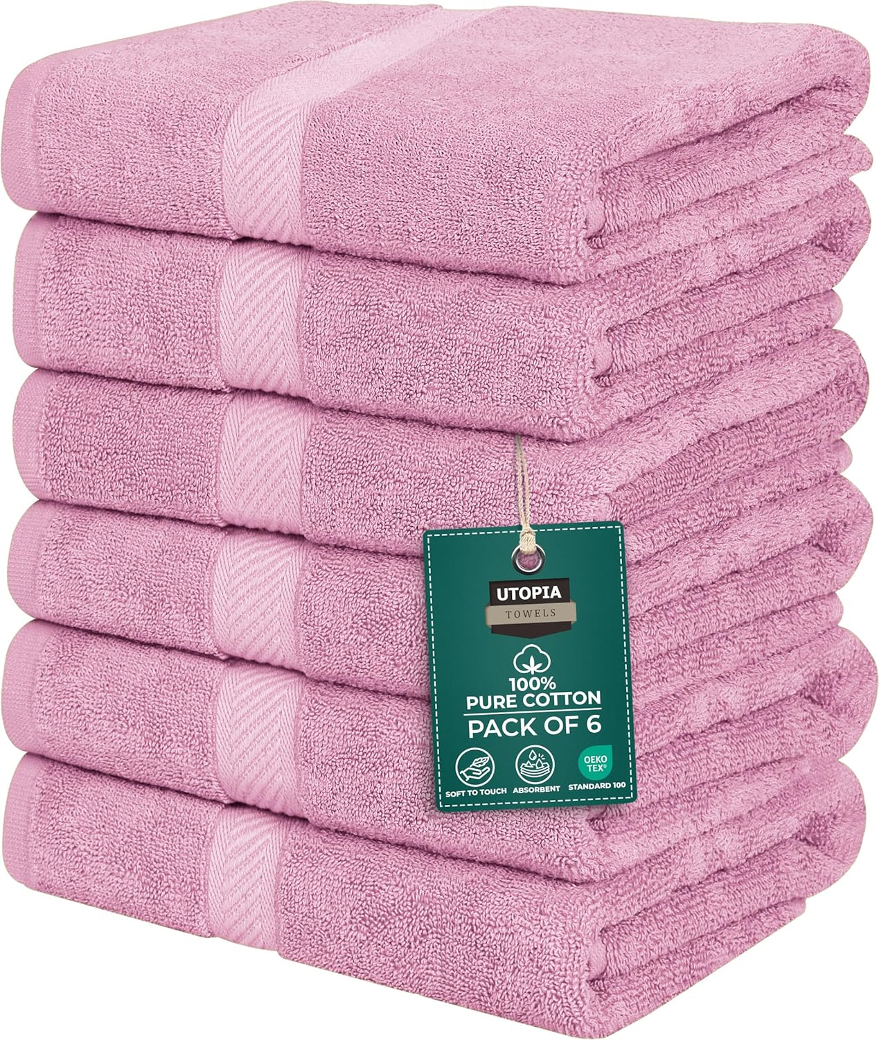 Utopia Towels 6 Pack Medium Bath Towel Set, 24 by 48 Inches, 500 GSM 100% Ring Spun Cotton, Lightweight and Highly Absorbent Quick Drying Premium Towels for Hotel, Spa and Bathroom, Grey