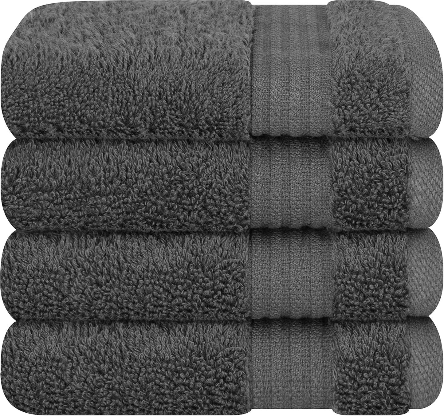 Cotton Paradise 4 Piece Turkish Bath Towels for Bathroom, Extra Large Soft Plush Towels Bathroom Set, Dark Gray