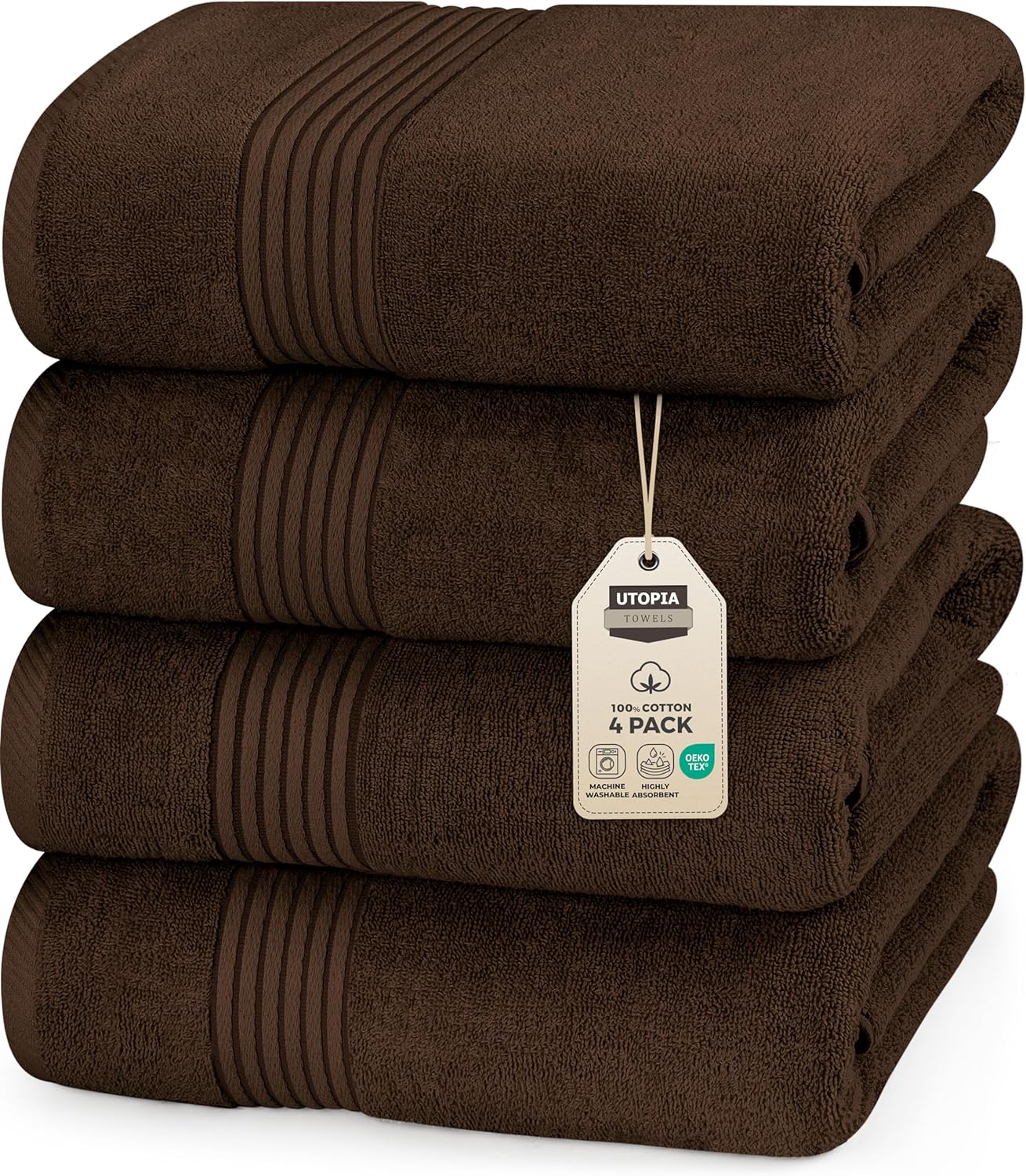 Utopia Towels 4 Pack Bath Towels Set, 27 by 54 Inches, 100% Ring Spun Cotton, Quick Dry, Highly Absorbent, Soft Feel Towels, Perfect for Daily Use, White