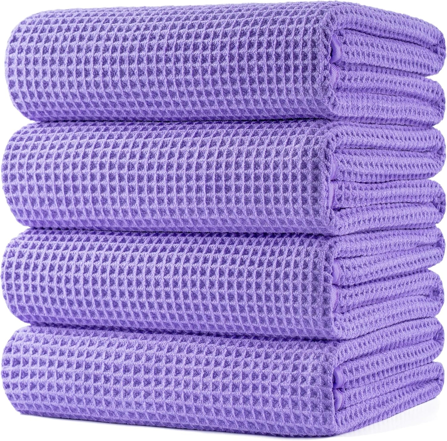 POLYTE Microfiber Oversize Quick Dry Lint Free Bath Towel, 60 x 30 in, 4 Pack (Gray, Waffle Weave)
