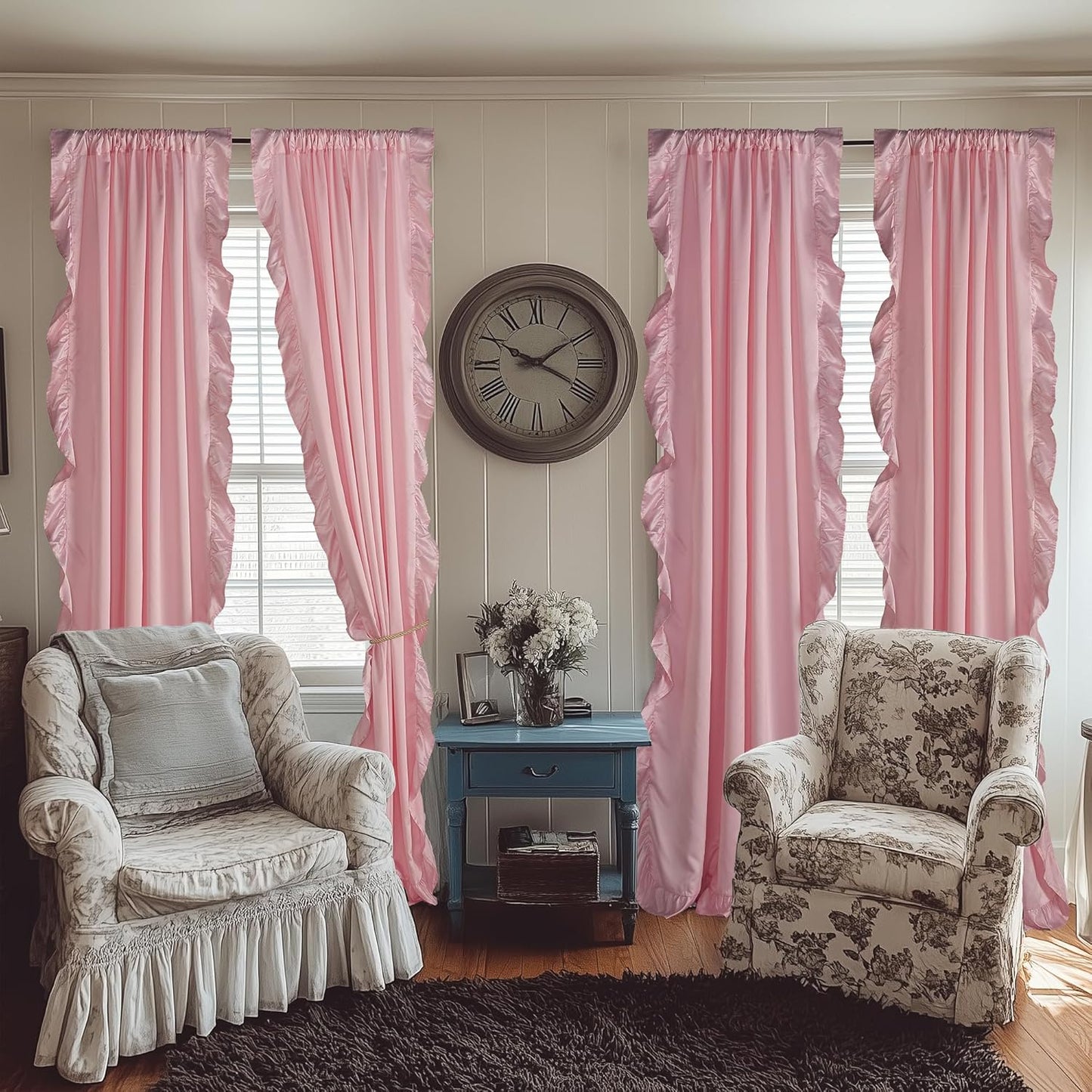 StangH Kids Curtains for Bedroom, French Romantic Style Ruffled Blush Curtains Soft Smooth Faux Silk Window Curtain Drapes for Girls/Nursery Decor/Dressing Room, Blush Pink, W52 x L95, 2 Panels