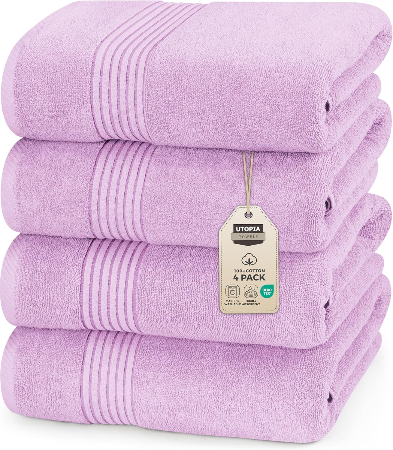 Utopia Towels 4 Pack Bath Towels Set, 27 by 54 Inches, 100% Ring Spun Cotton, Quick Dry, Highly Absorbent, Soft Feel Towels, Perfect for Daily Use, White